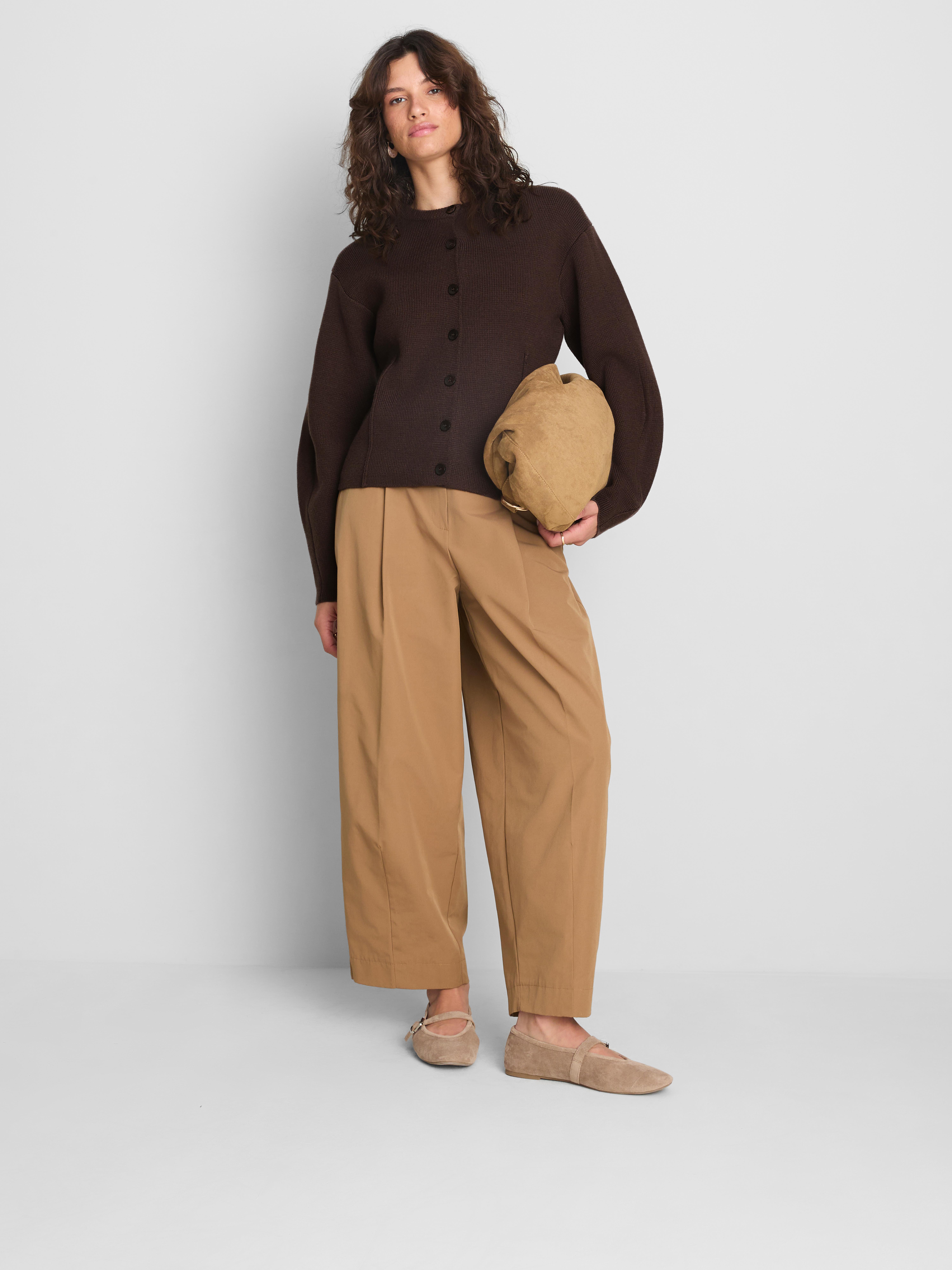 Sculpted Roundneck Cardigan - Brown