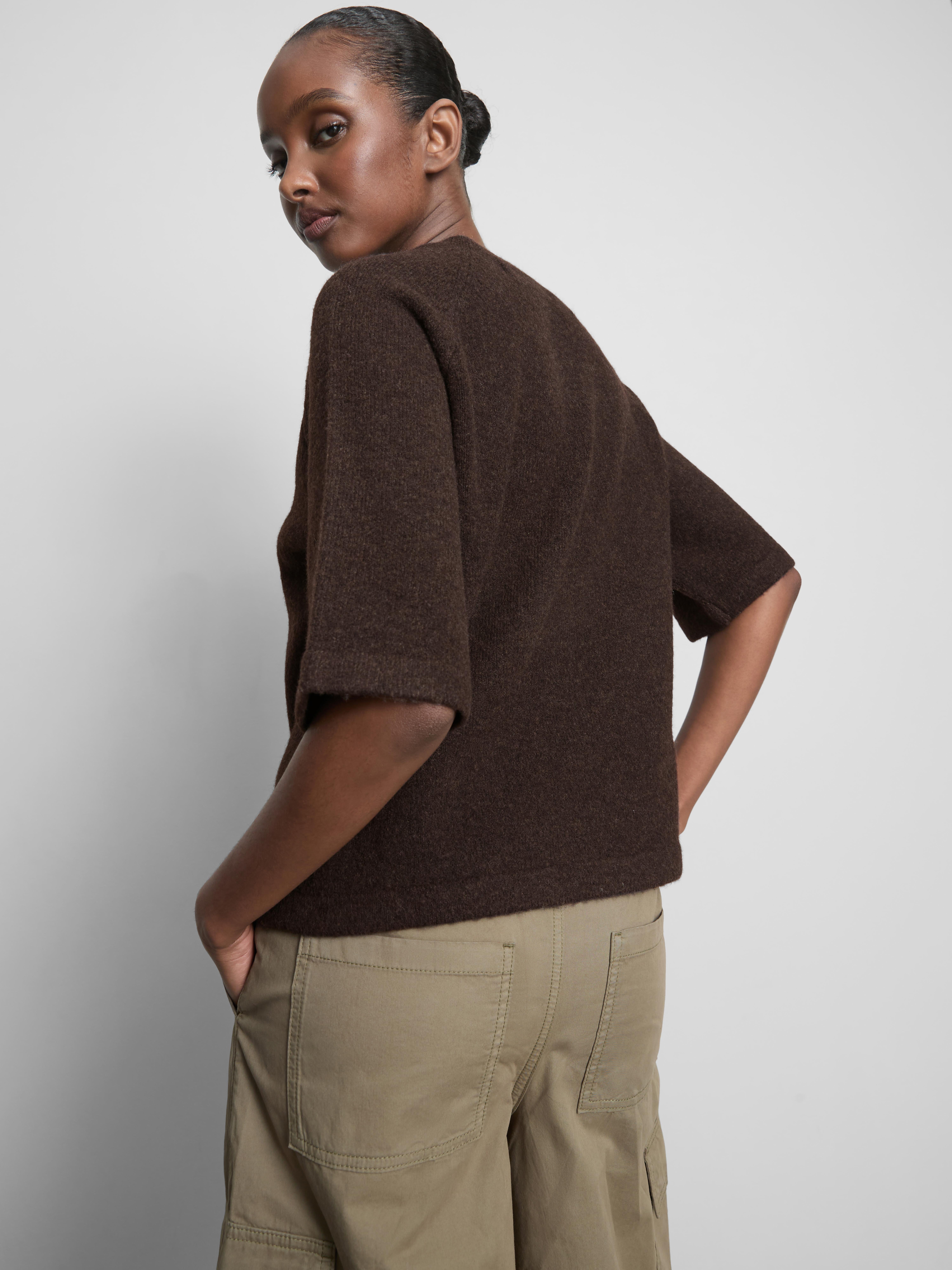 Wool-Blend Knitted Boxy T-Shirt - Chocolate