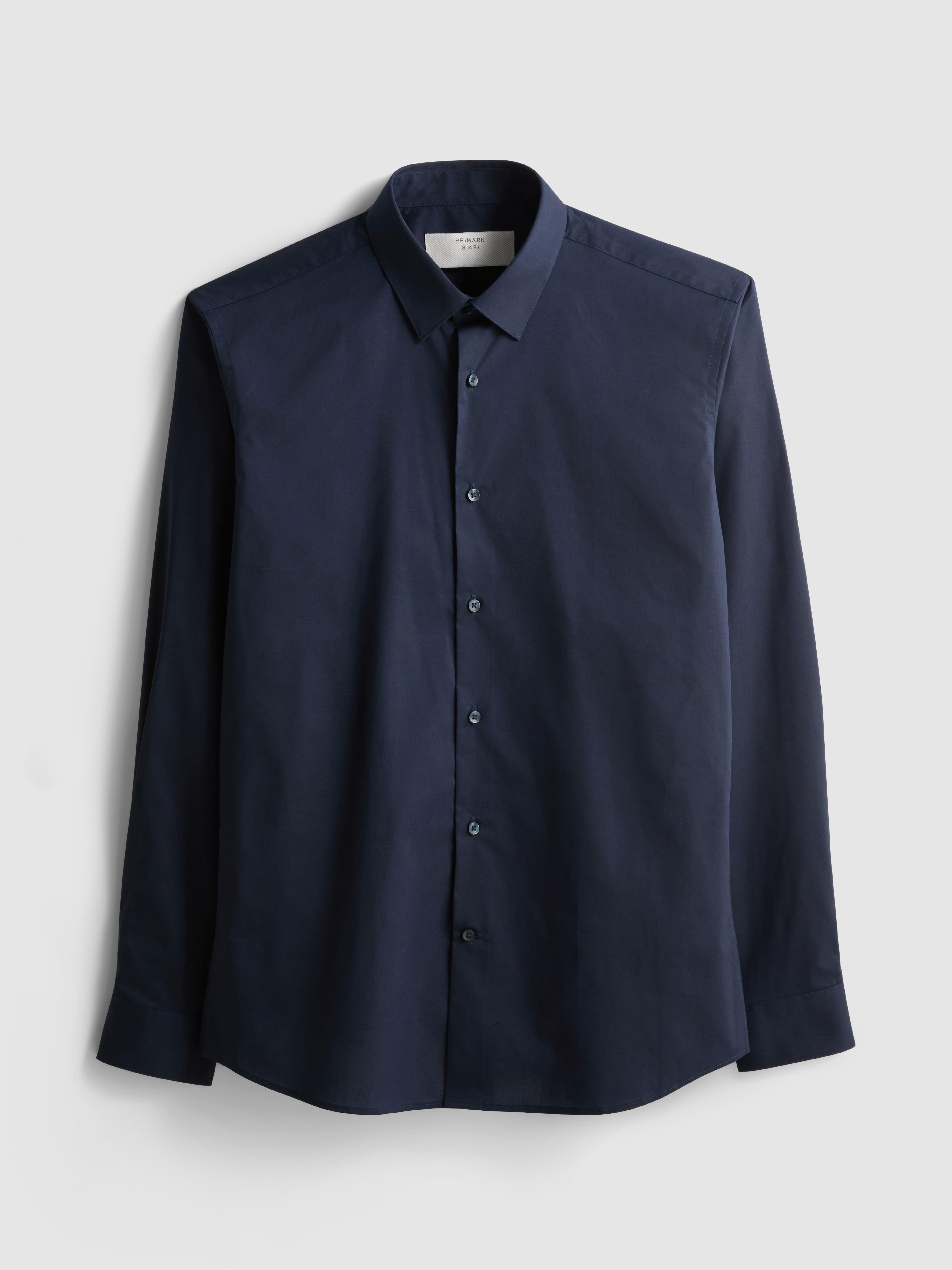 Slim Fit Stretch Button-Up Shirt - Navy