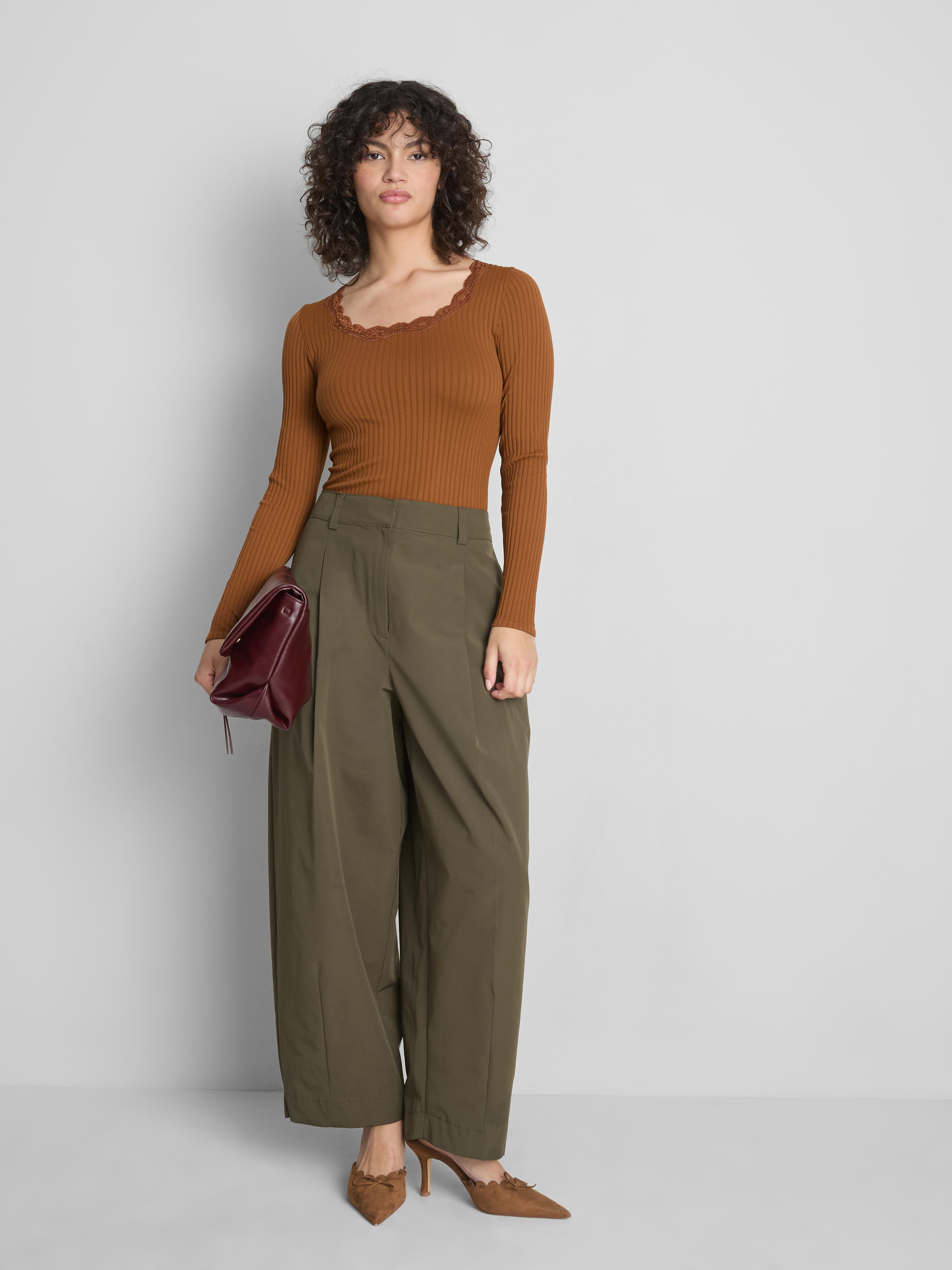 Ribbed Long-Sleeve Squareneck Top - Tan
