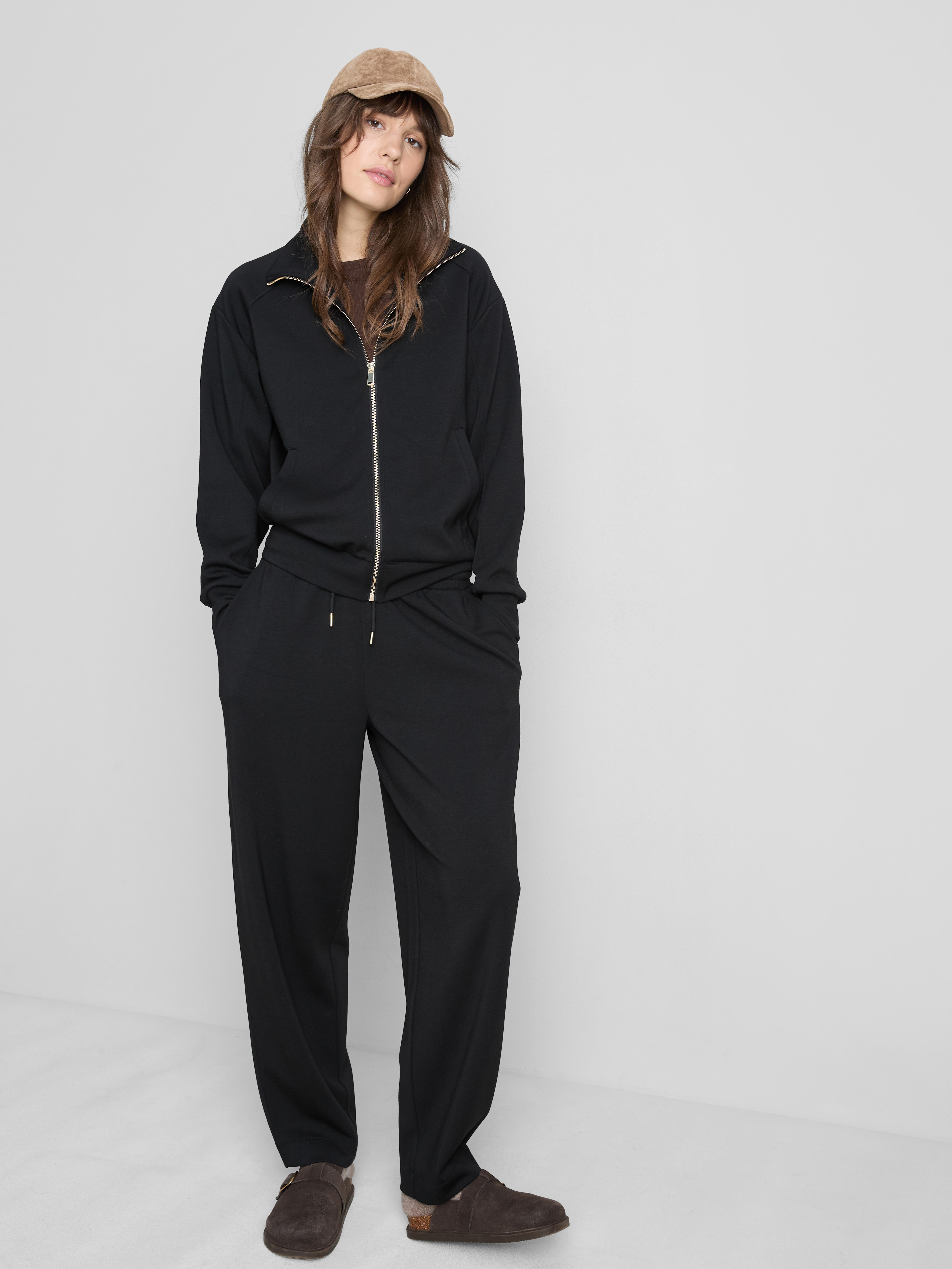 Modal Blend Zip Through Sweatshirt - Black