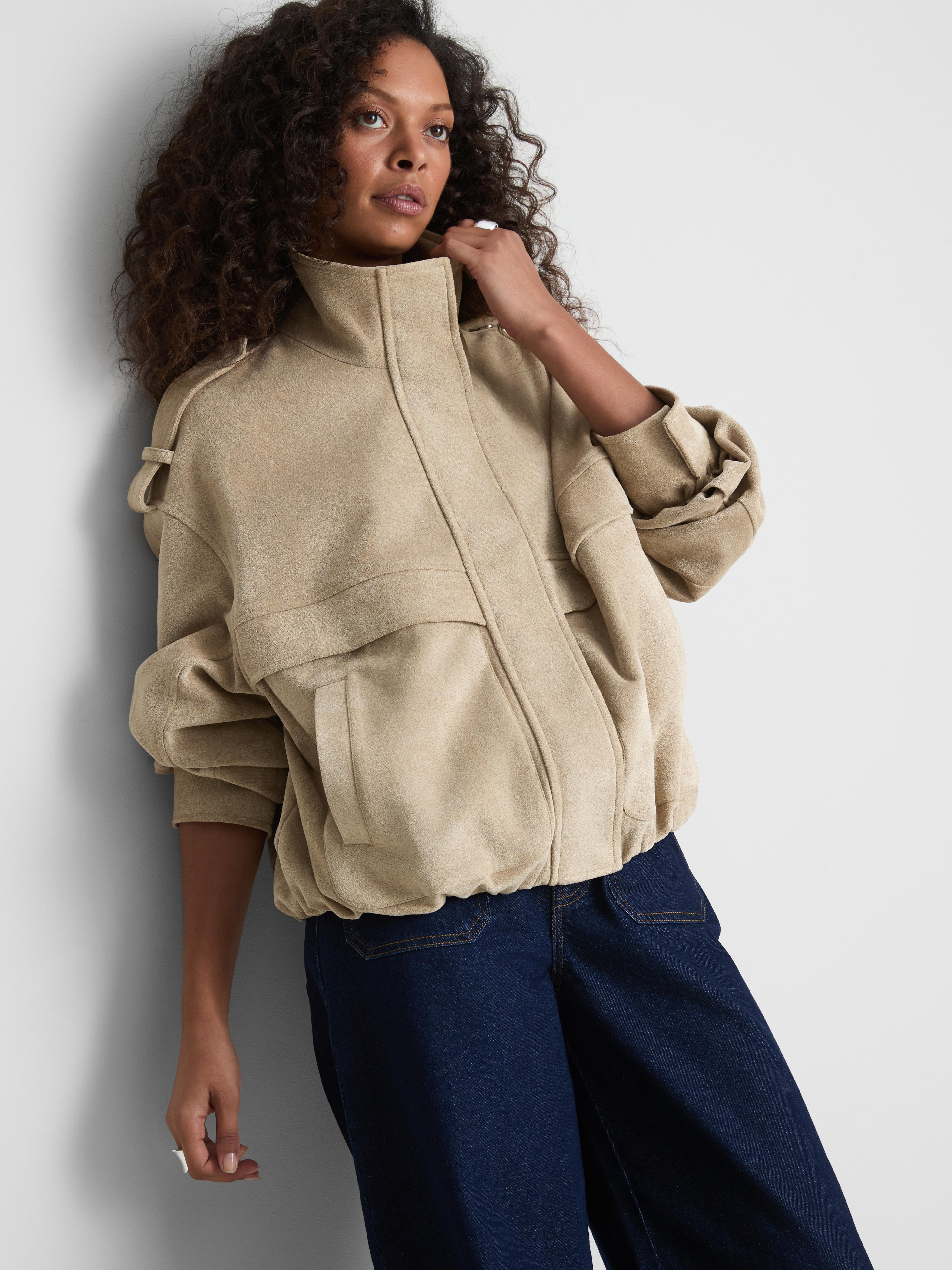 Paula Echevarría Faux Suede Utility Jacket - Taupe
