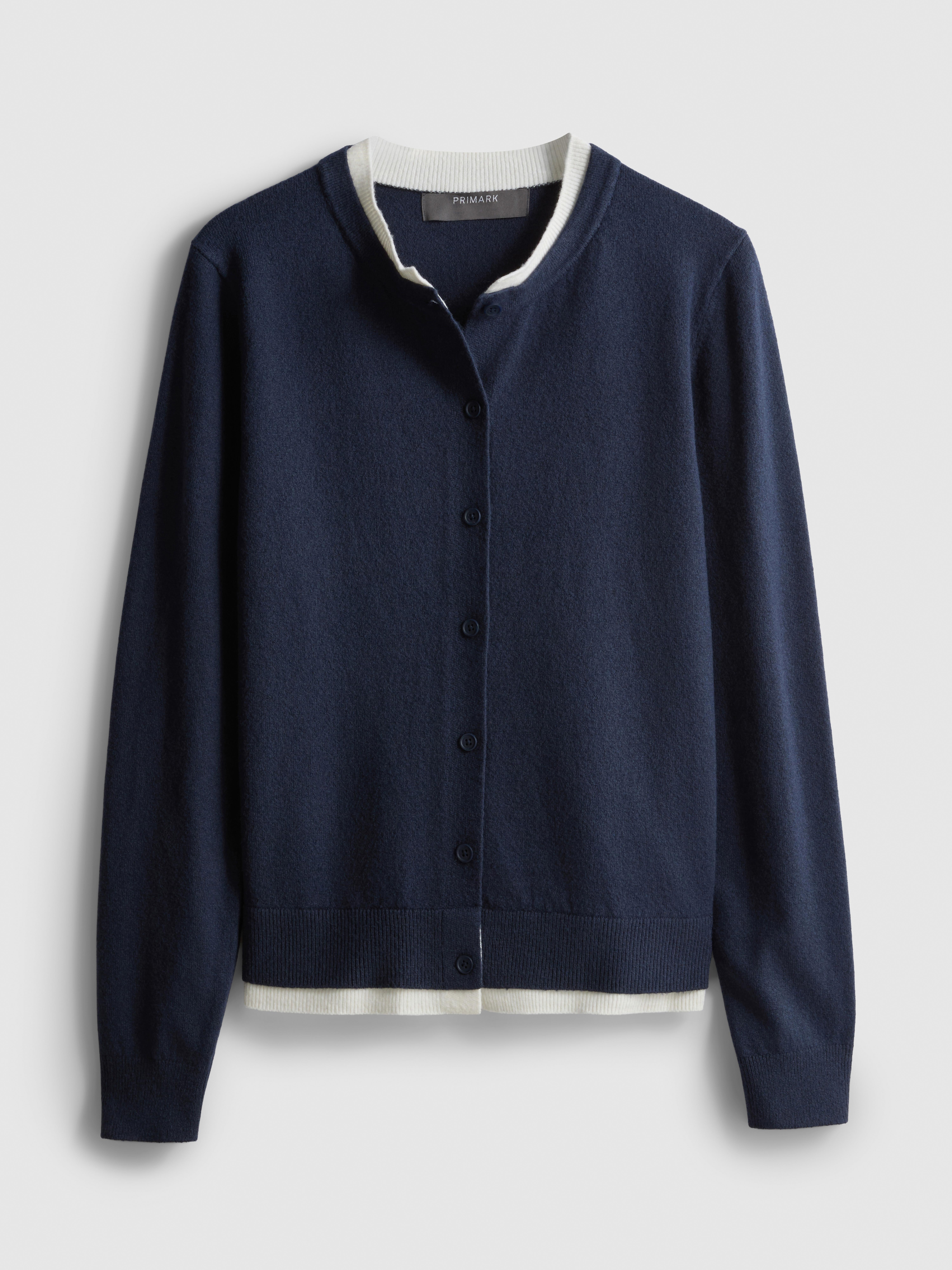 Knitted Double Layered Cardigan - Navy