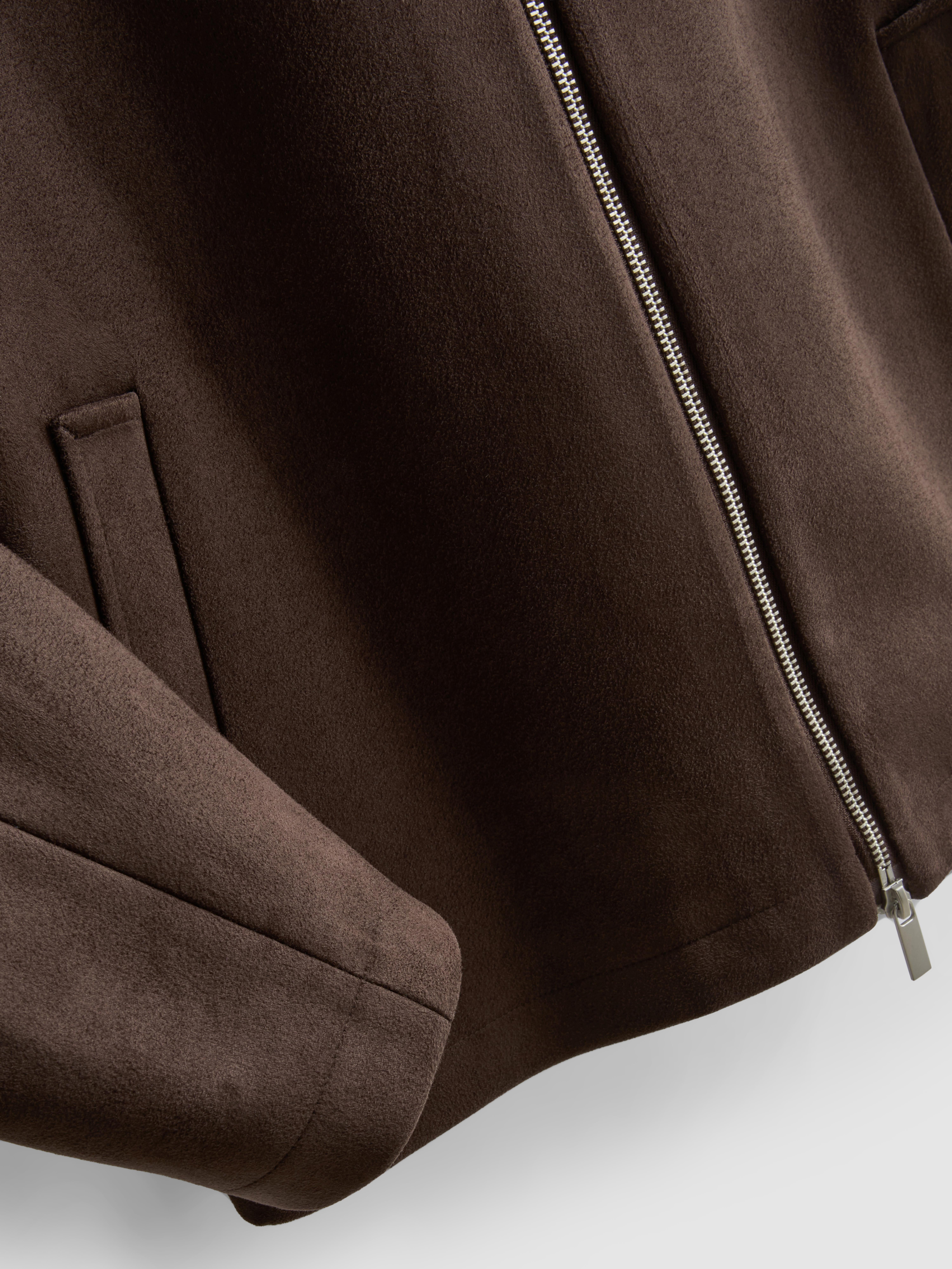 The Edit Regular Fit Suedette Jacket - Dark Brown
