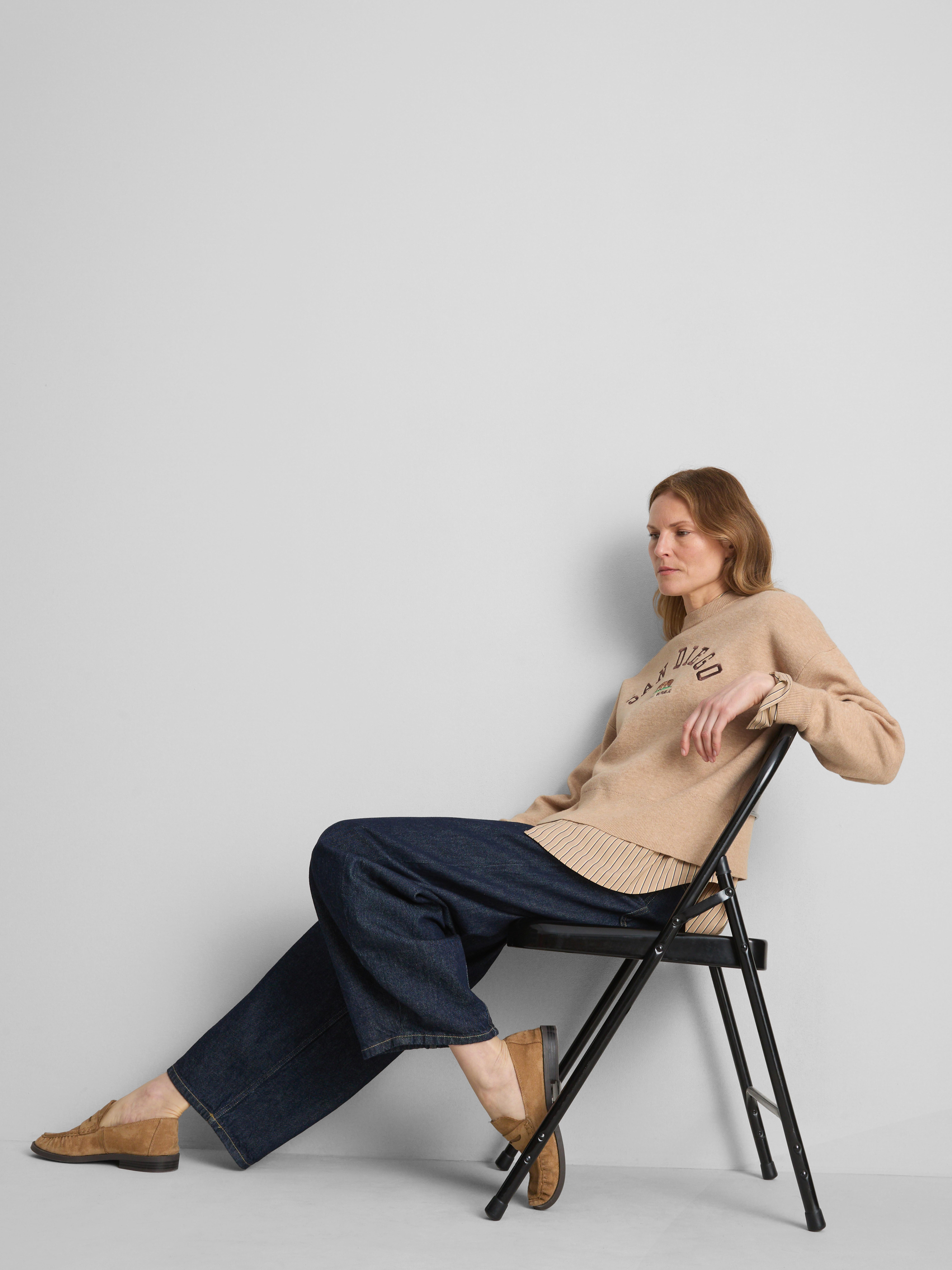 Knitted Crewneck Slogan Sweater - Oatmeal