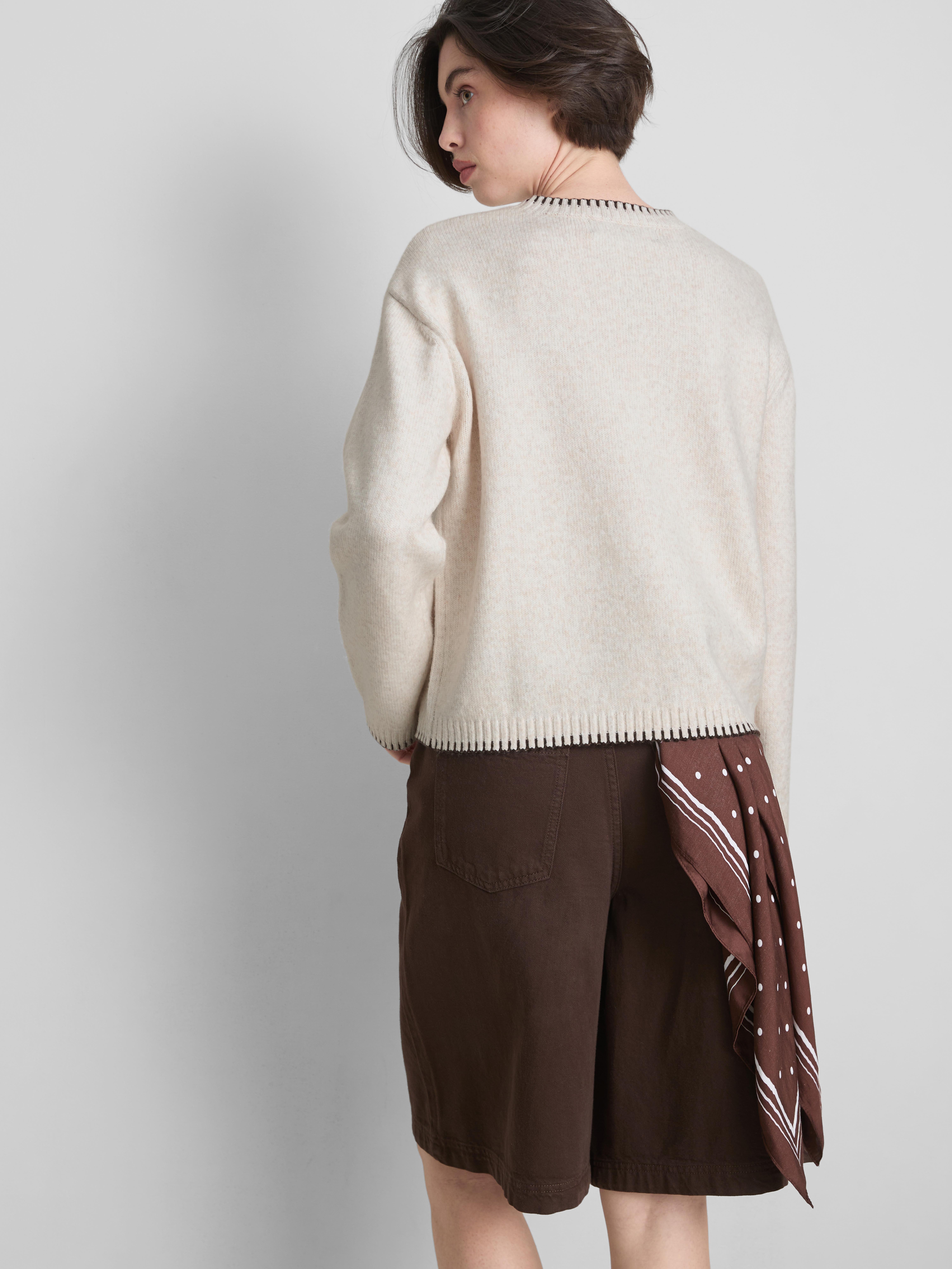 Knitted Stitch-Detail Crewneck Sweater - Ivory