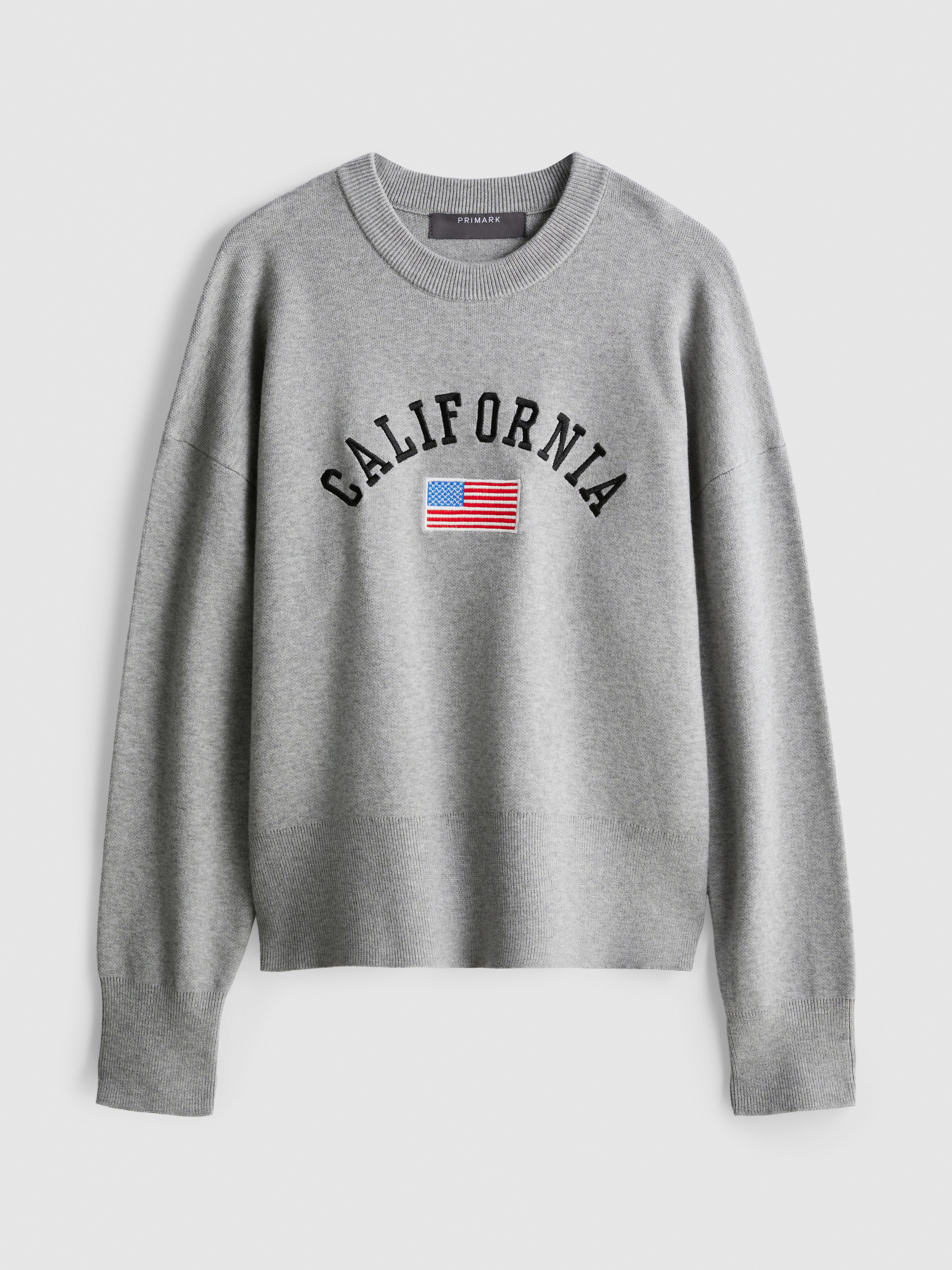 Knitted Crewneck Slogan Sweater - Gray