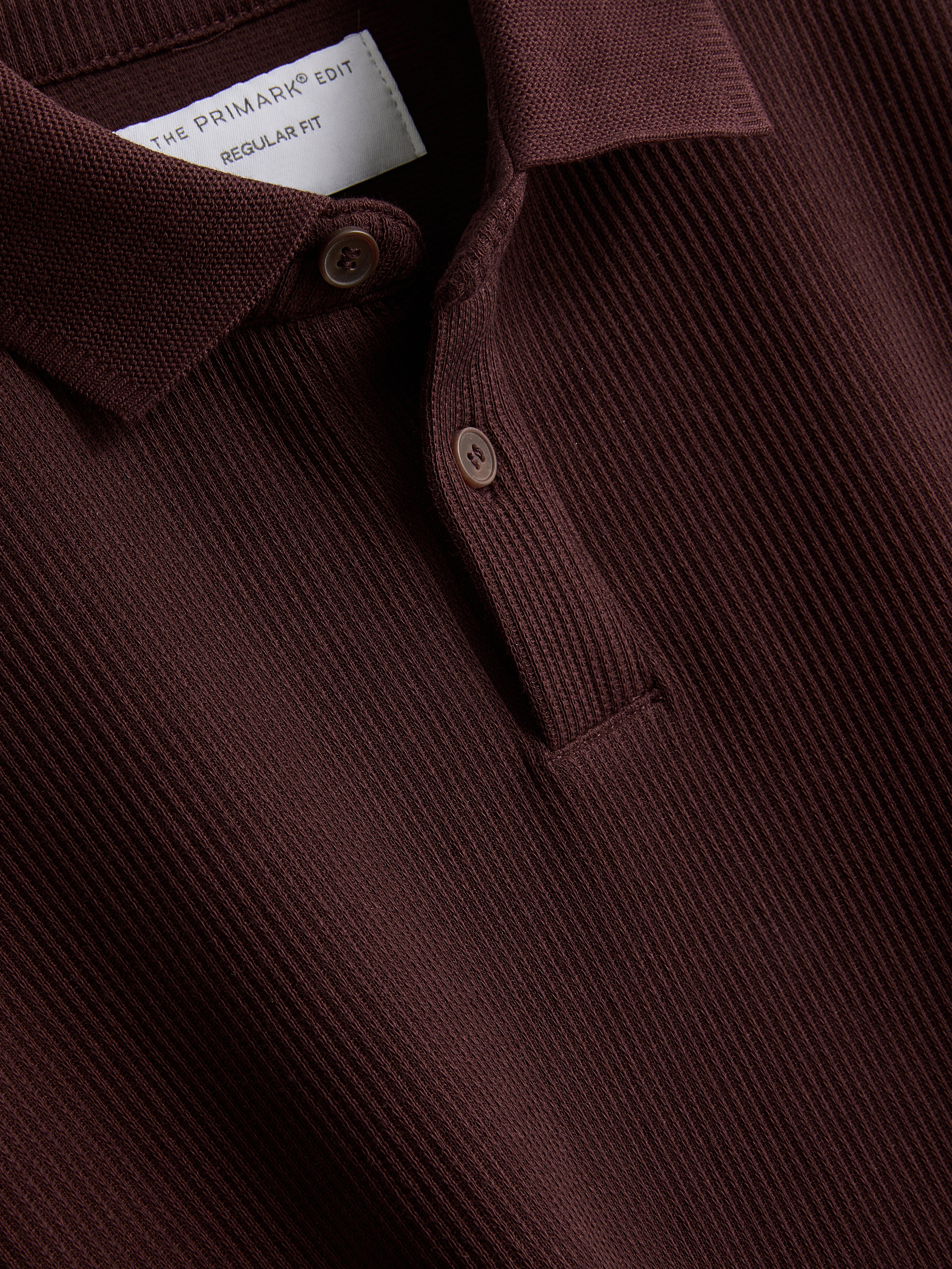 The Edit Ribbed Polo Shirt - Burgundy