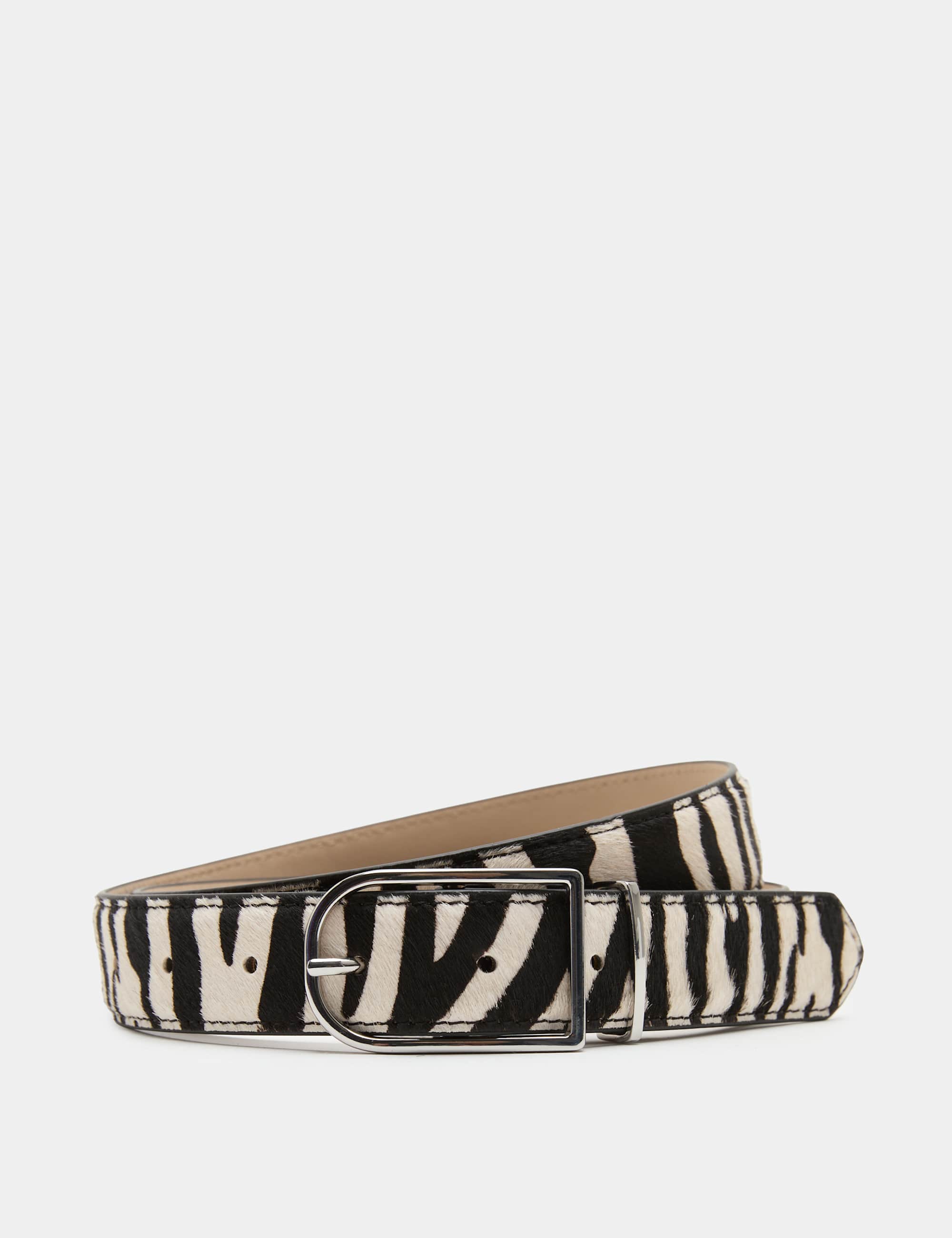 Hair On Leather Blend Animal Print Jeans Belt