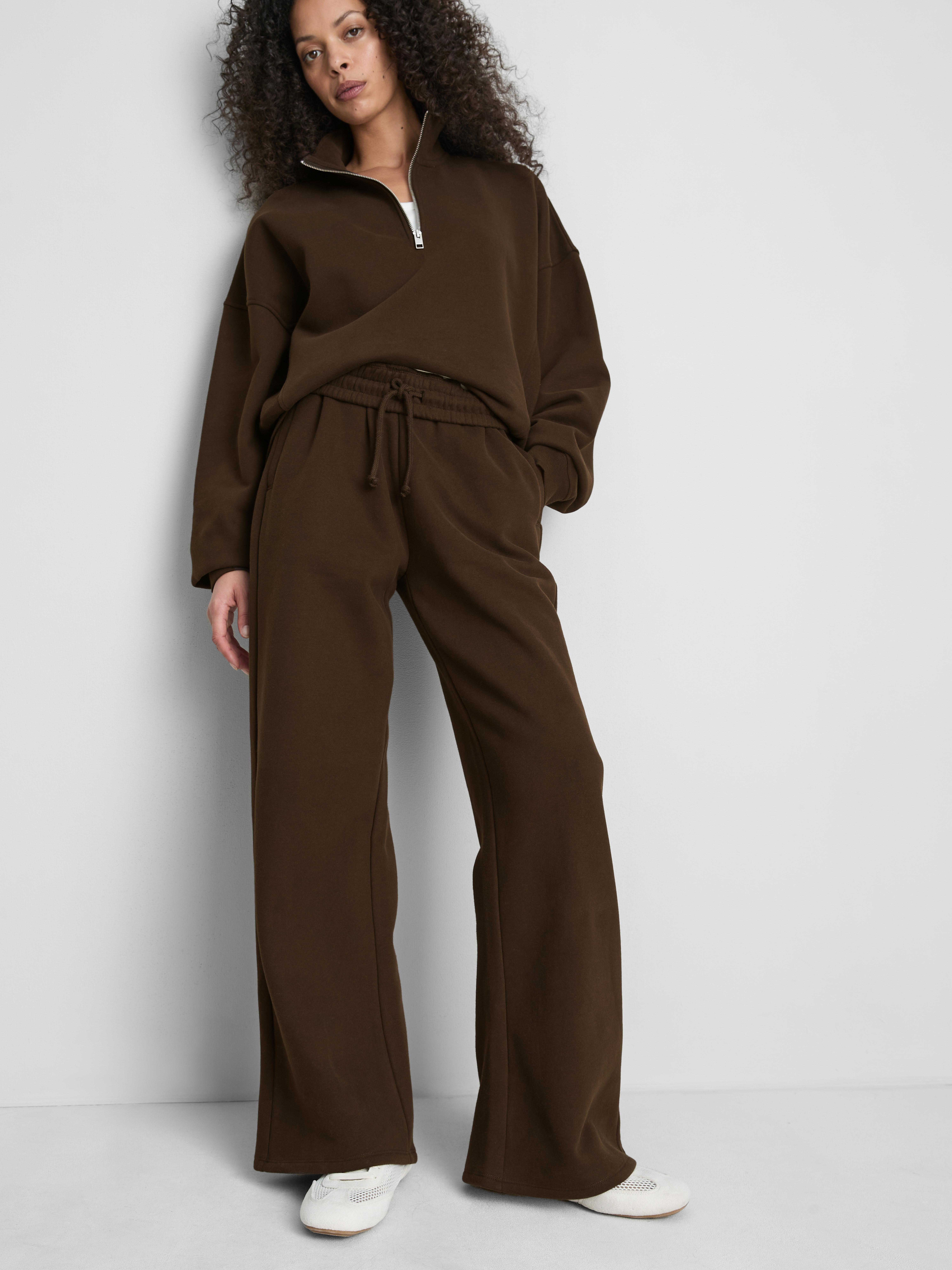 Cotton Rich Wide Leg Sweatpants - Chocolate