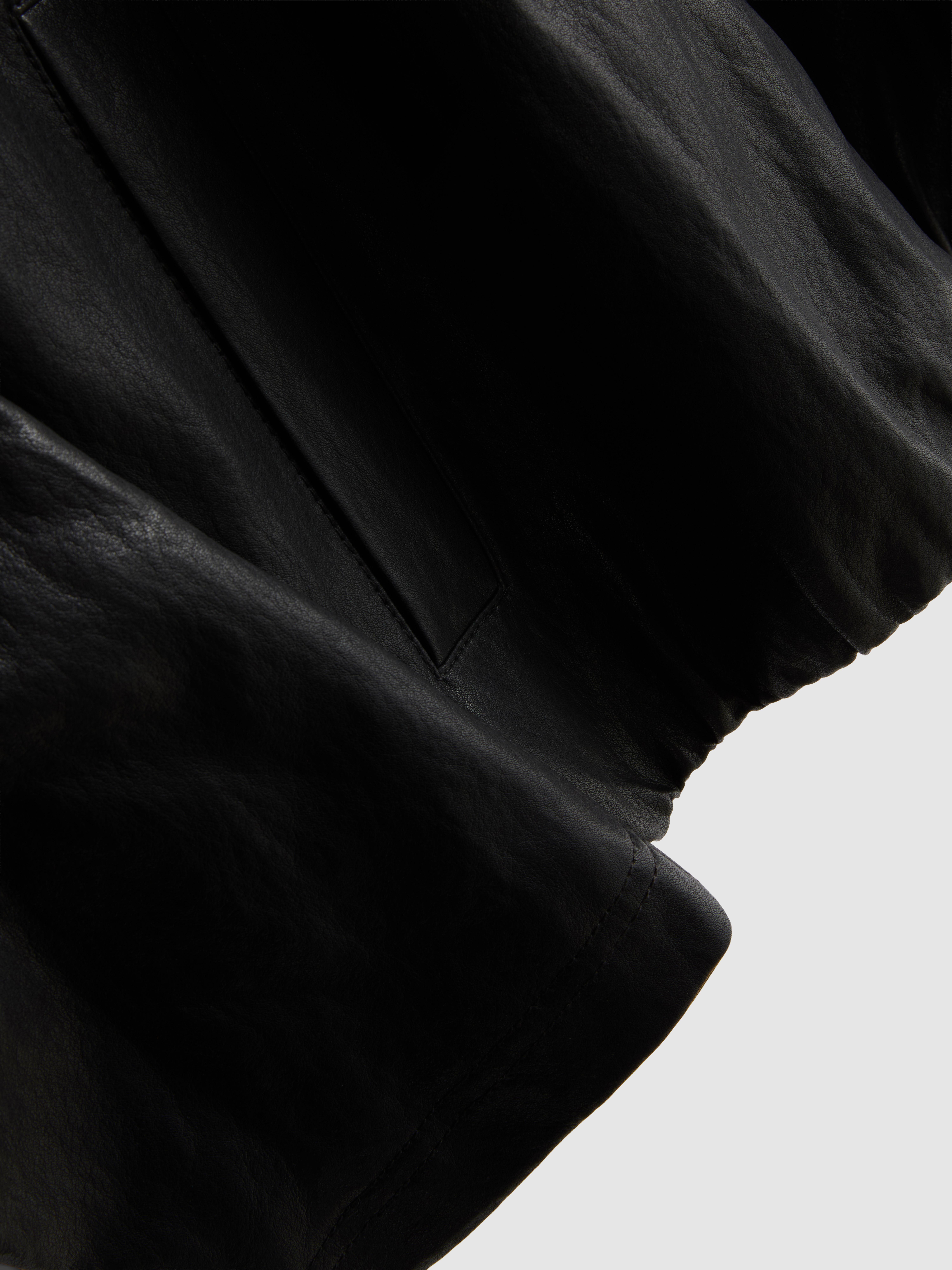 Faux Leather Funnel Jacket - Black