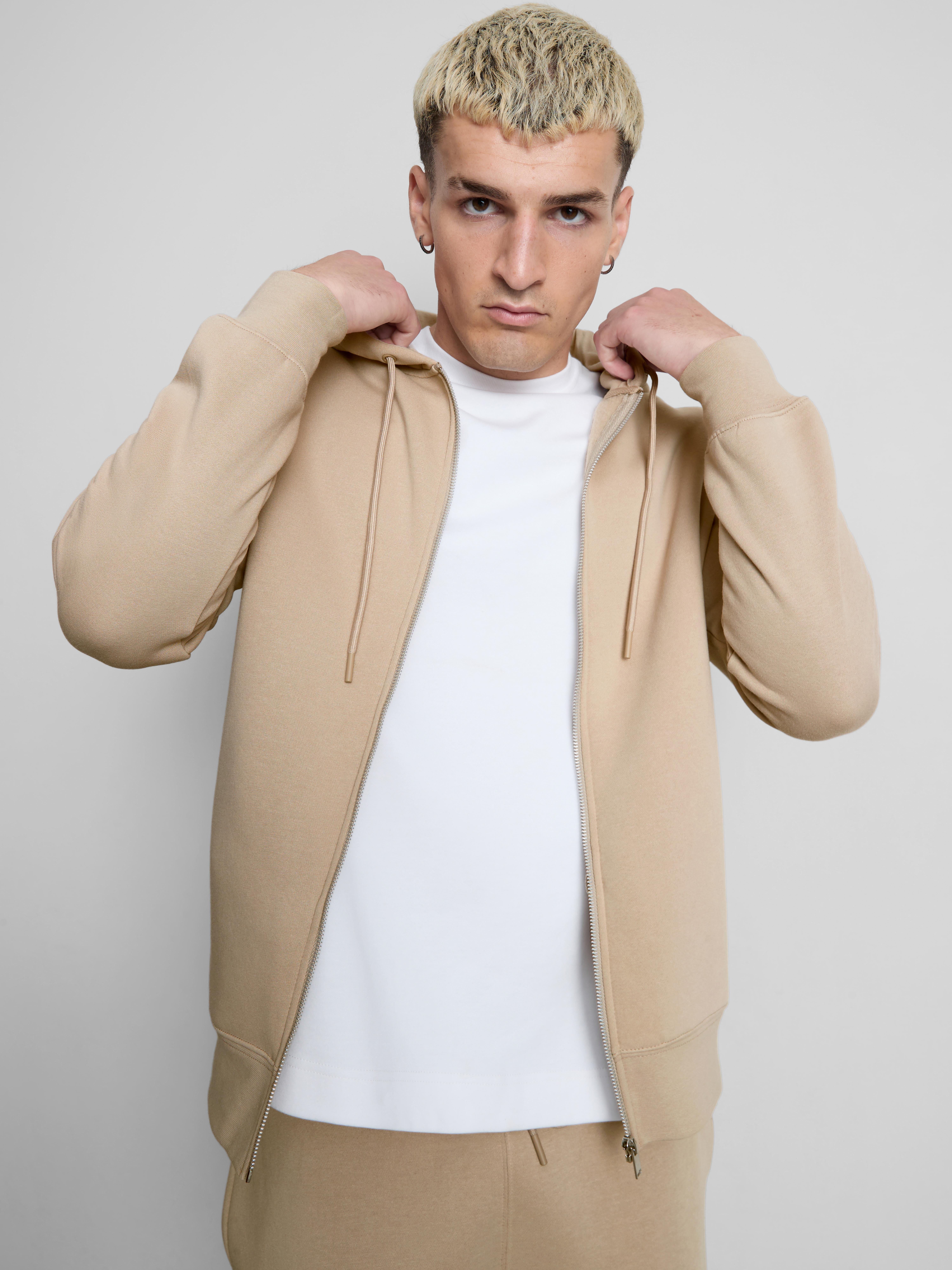 Regular-Fit Cotton-Blend Zip-Up Hoodie - Stone