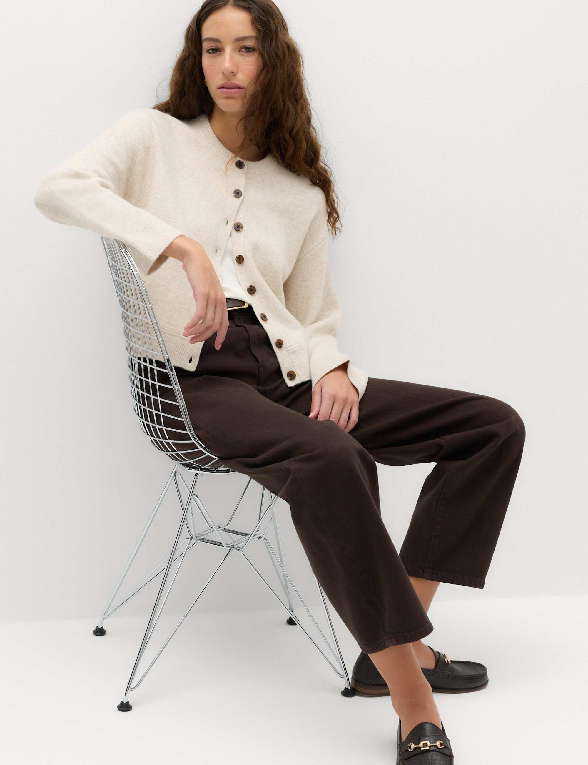 Crew Neck Cardigan With Wool