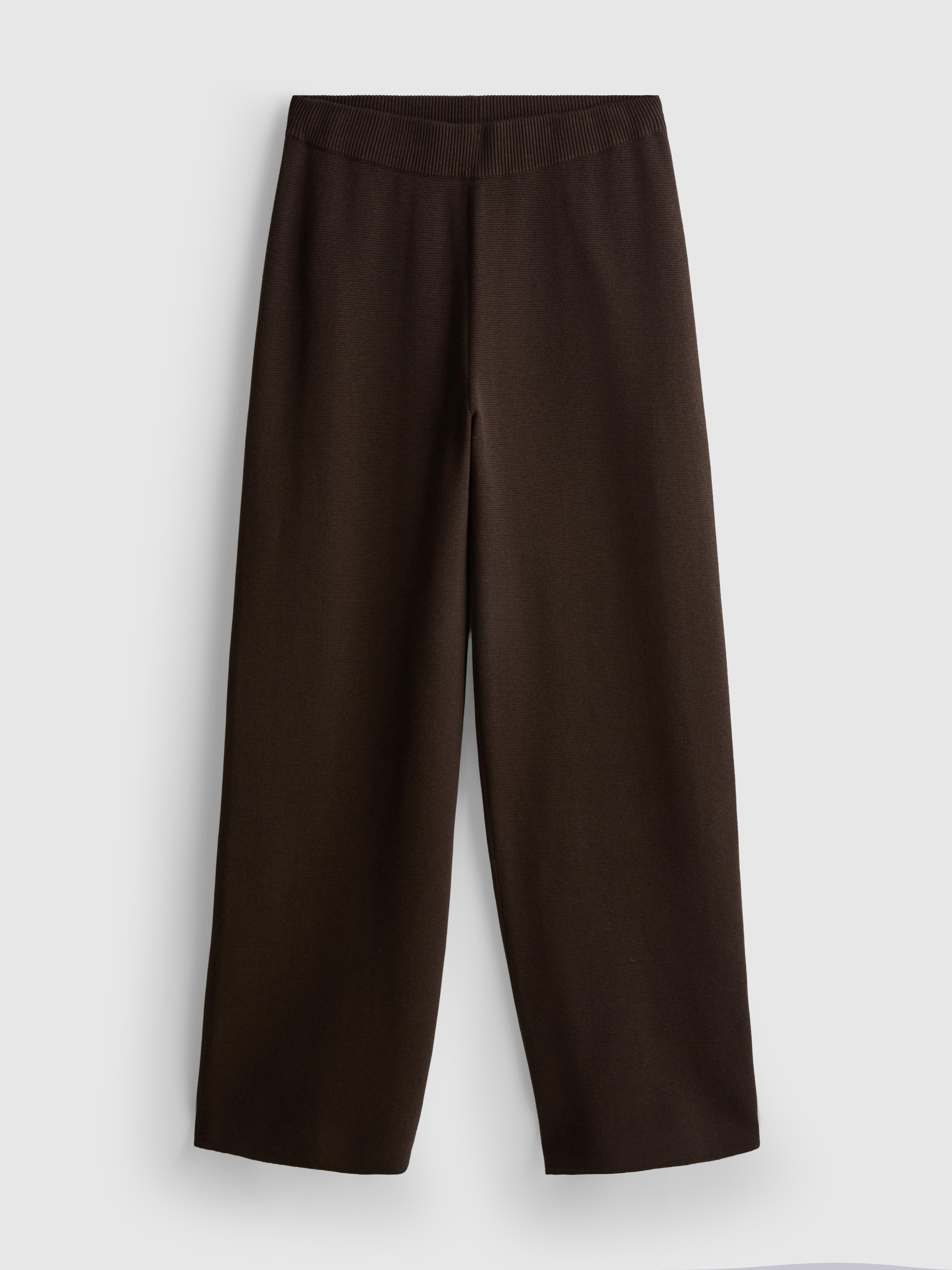 Compact Knit Wide-Leg Pants - Chocolate