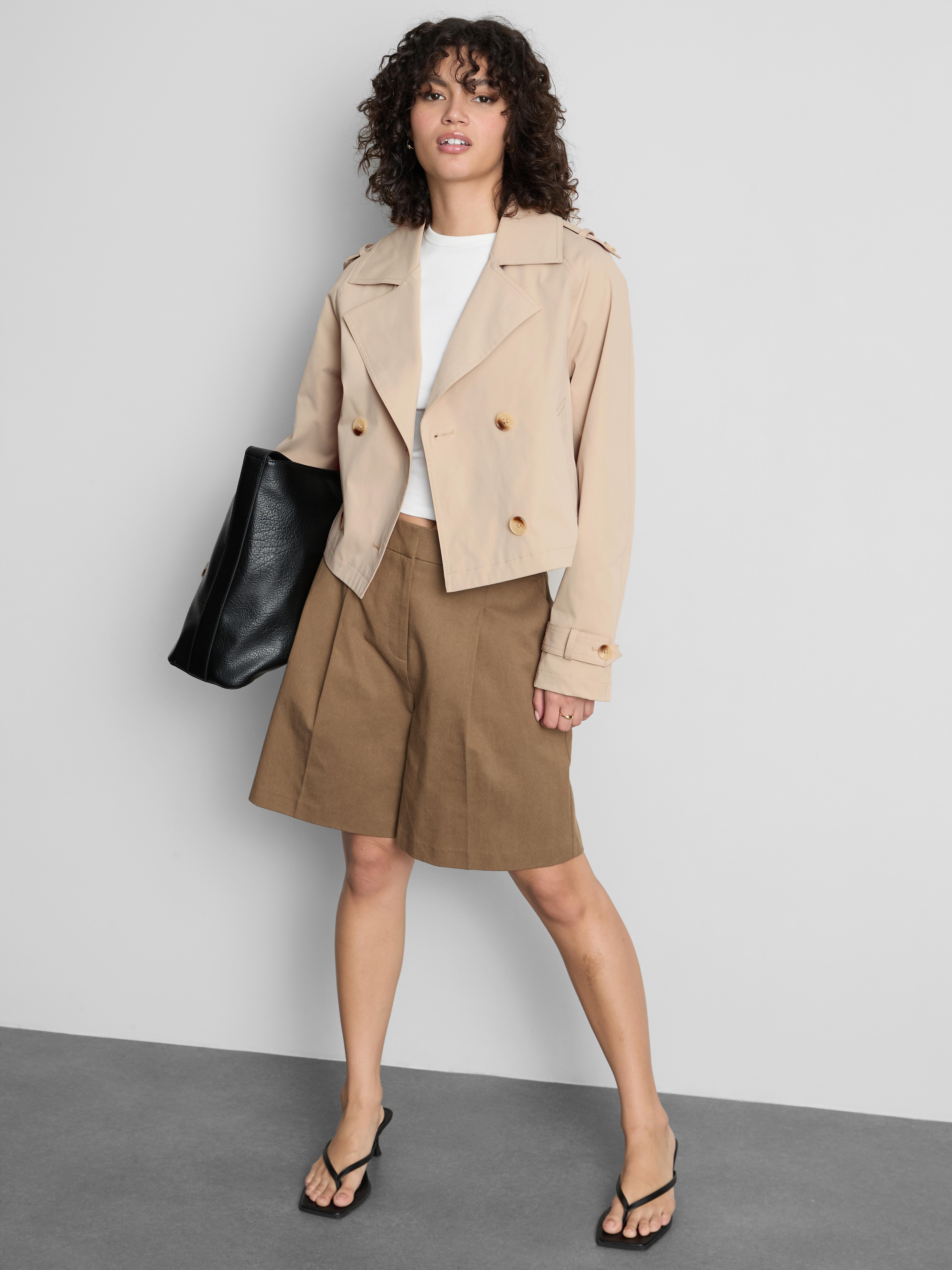 Double-Breasted Boxy Rain Jacket - Stone