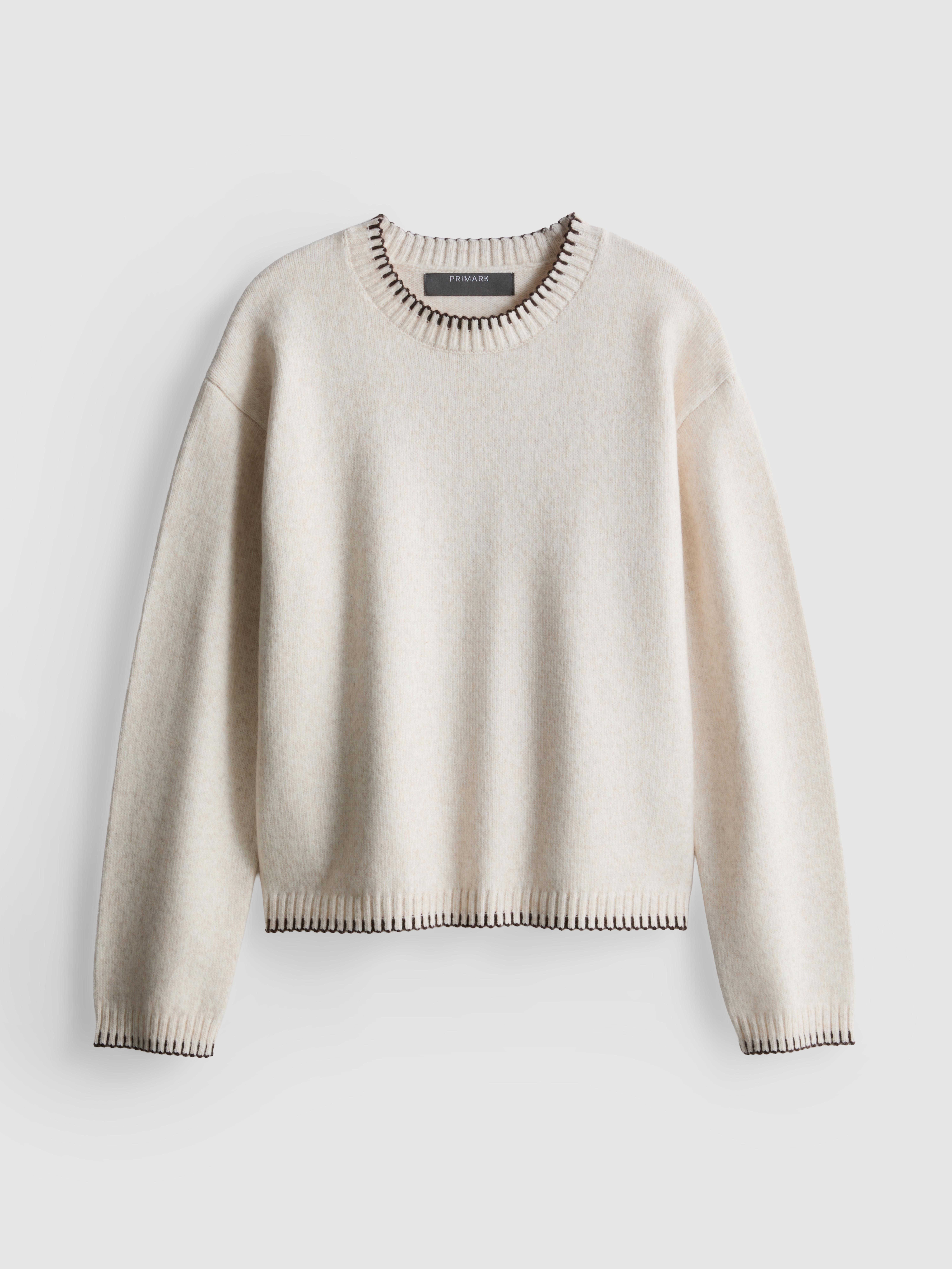 Knitted Stitch-Detail Crewneck Sweater - Ivory