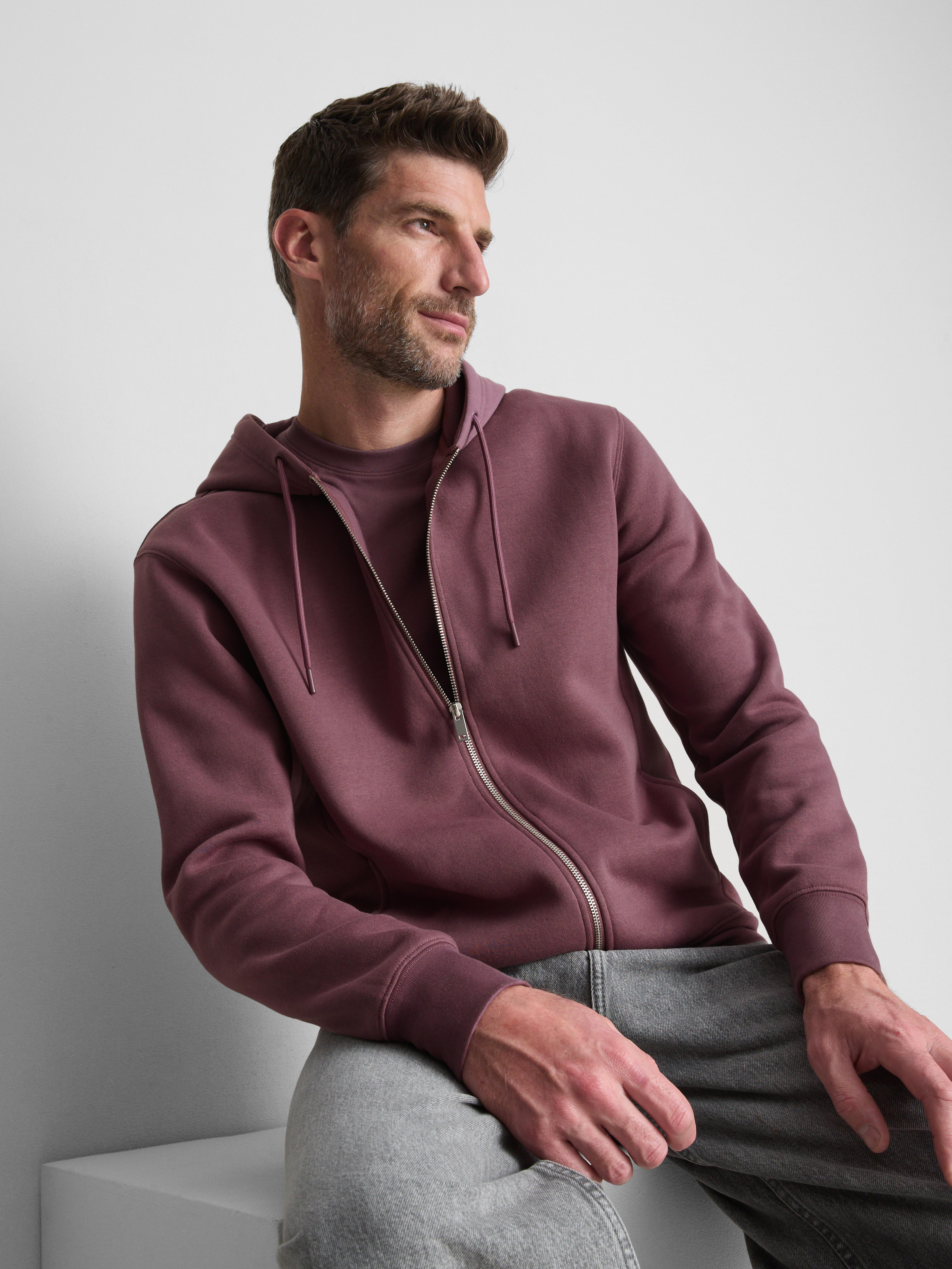 Regular-Fit Cotton-Blend Zip-Up Hoodie - Plum