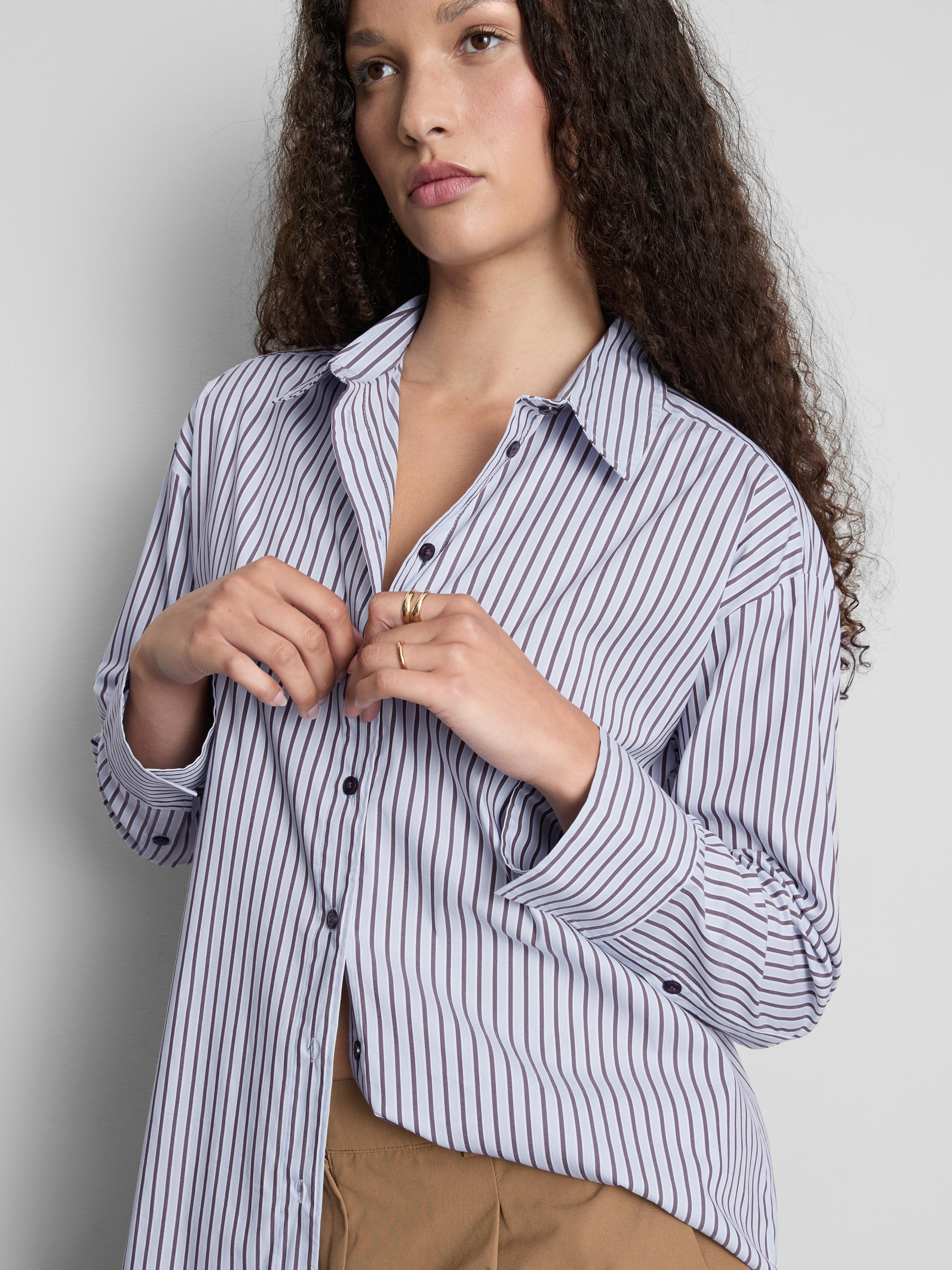 The Edit | Cotton Rich Striped Poplin Shirt - Light Blue