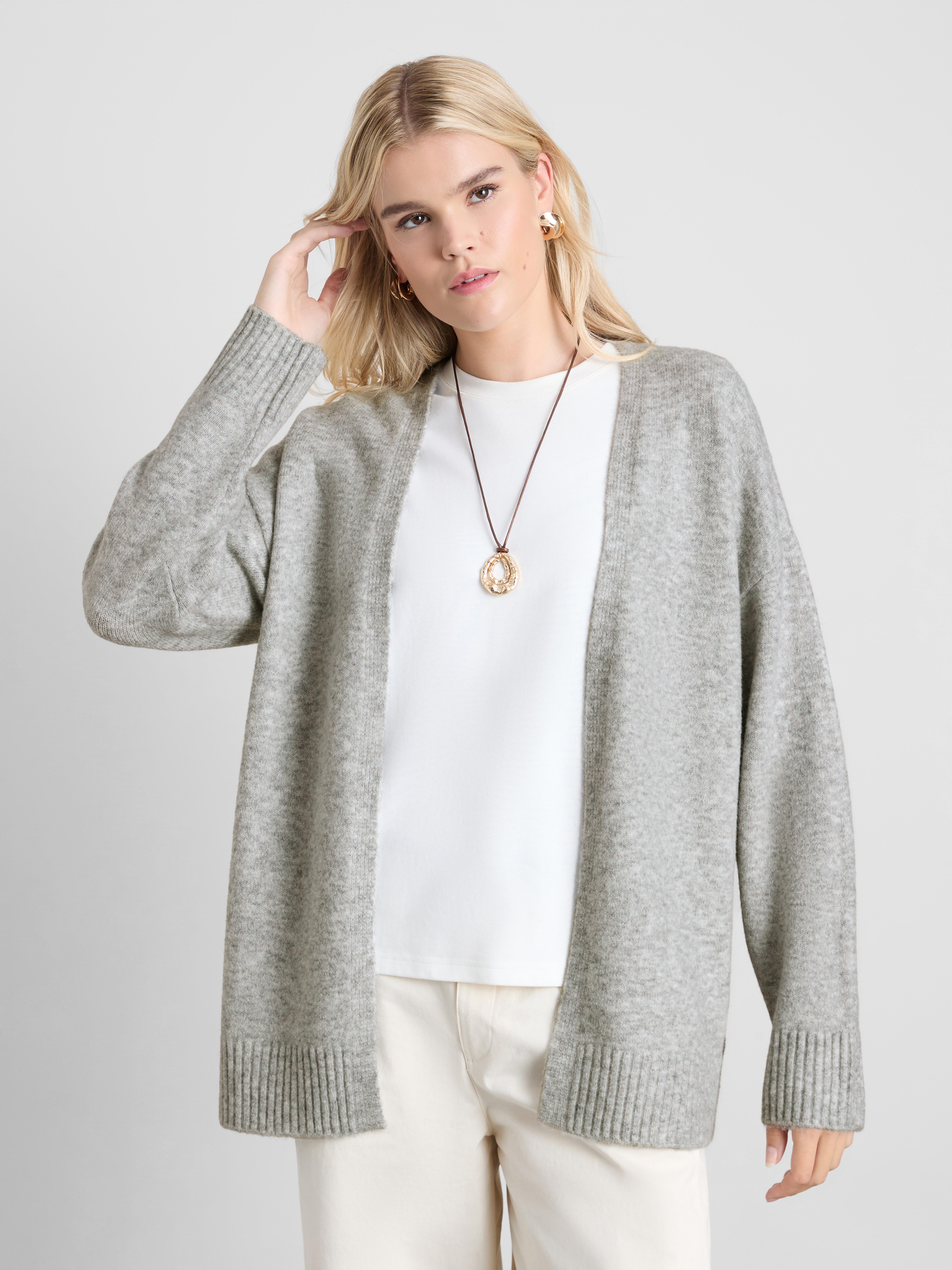 Classic Relaxed Knitted Cardigan - Light Gray