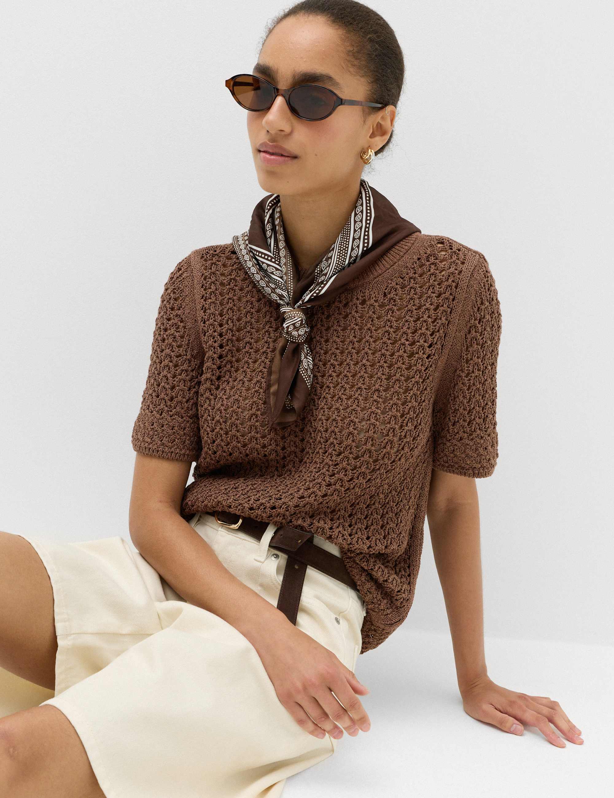 Cotton Blend Textured Knitted Top