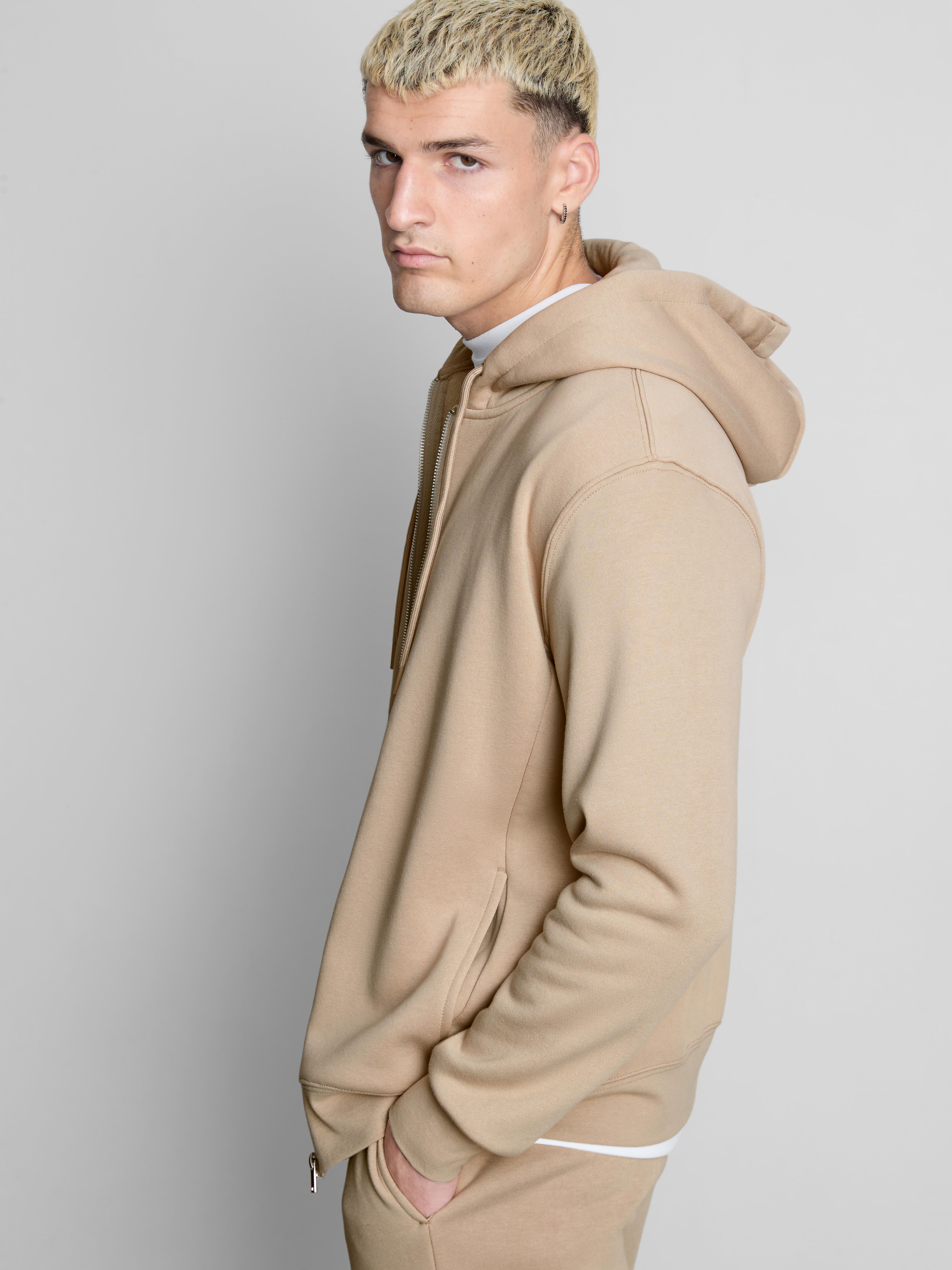 Regular-Fit Cotton-Blend Zip-Up Hoodie - Stone