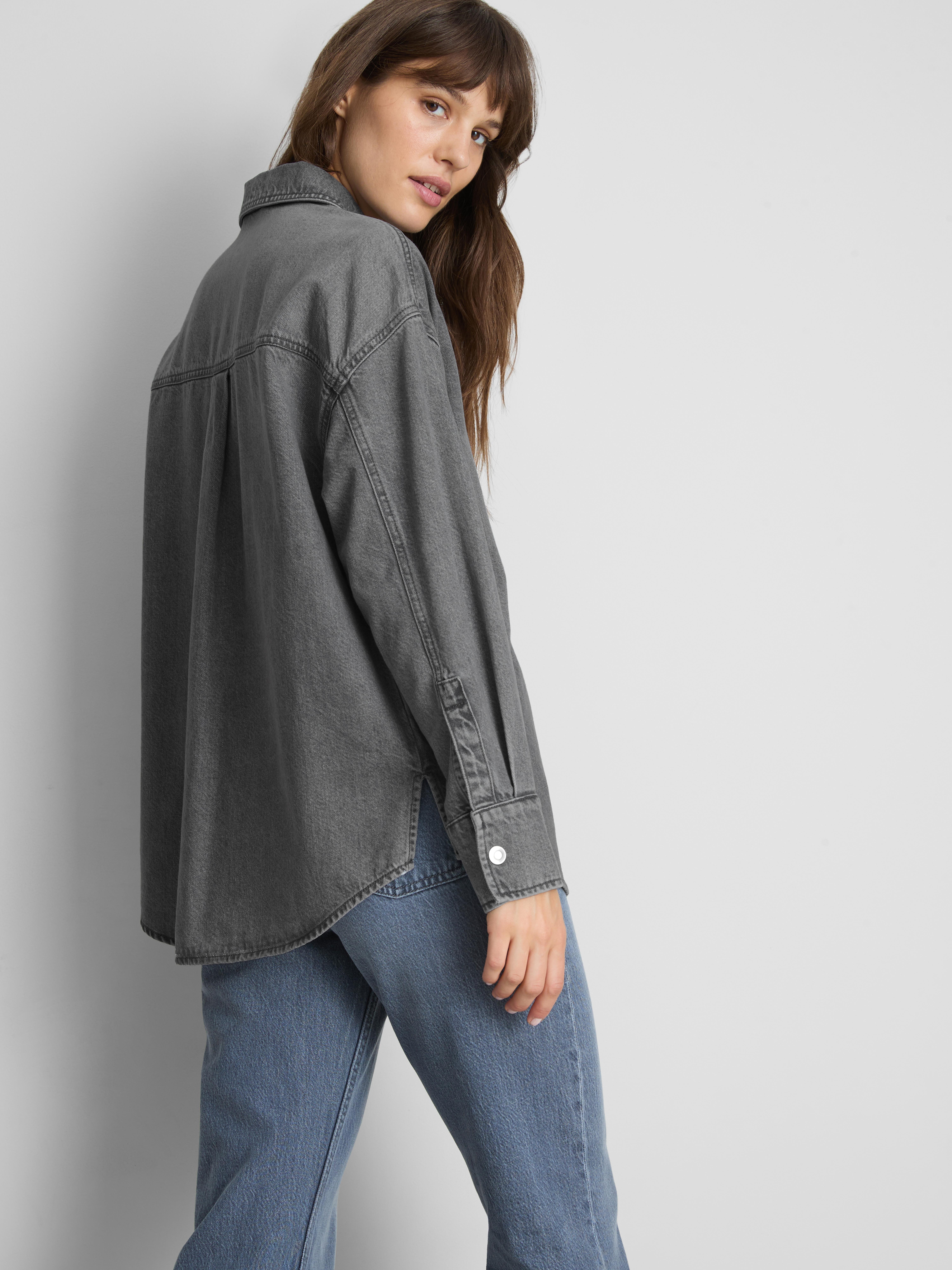 Relaxed Cotton Denim Button-Up Shirt - Gray