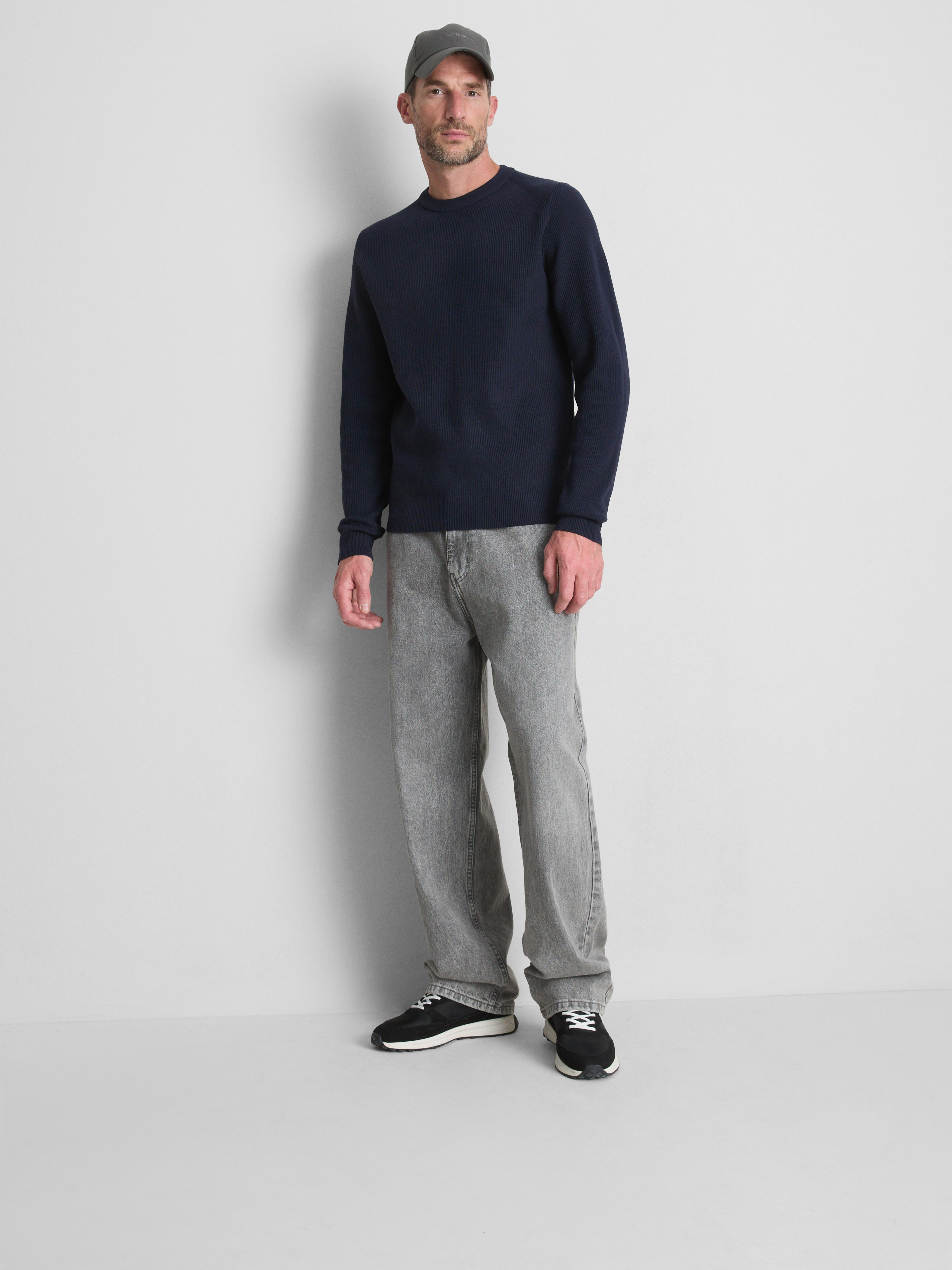 Ribbed Crewneck Sweater - Navy