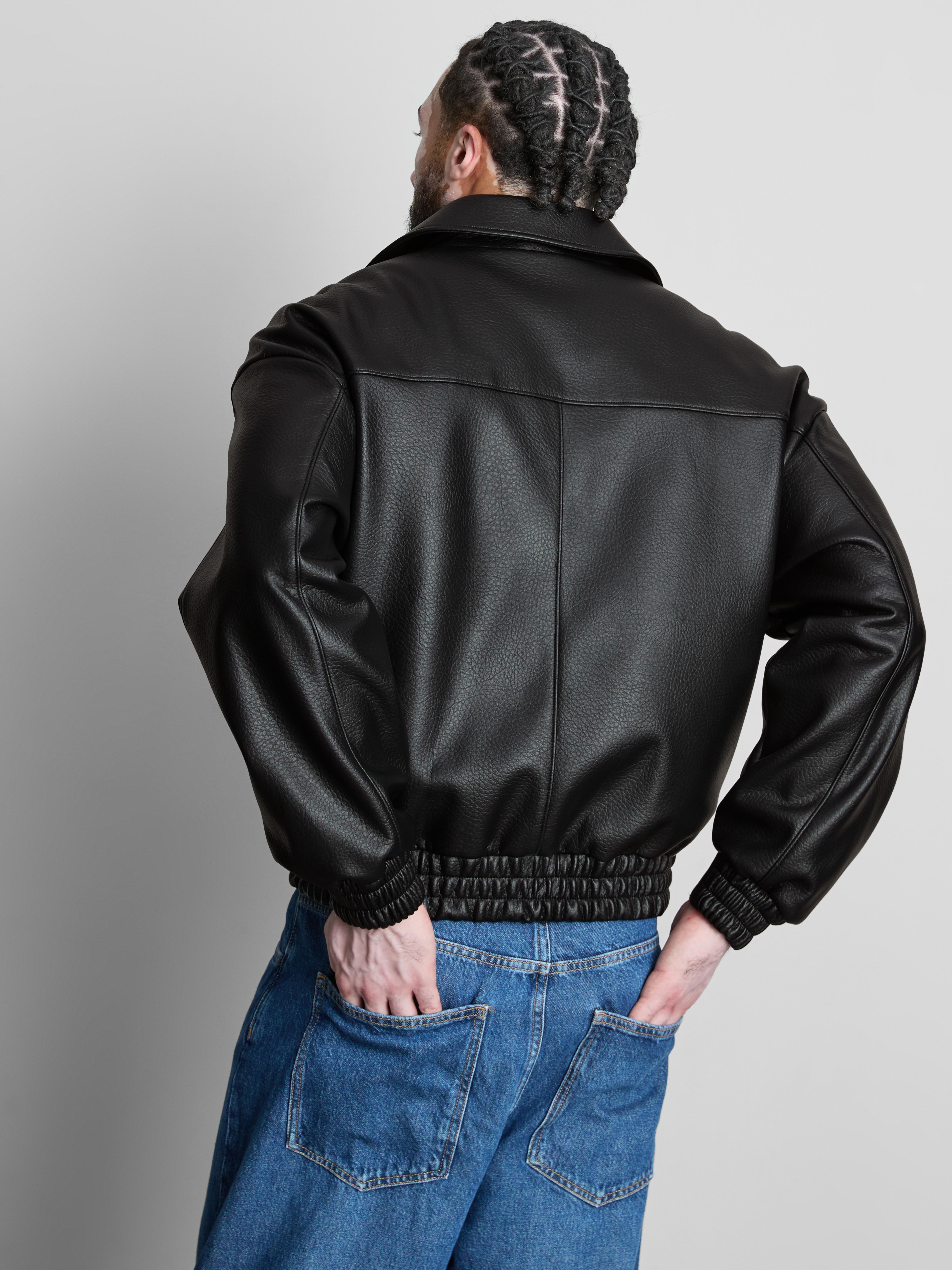 Faux Leather Bomber Jacket - Black