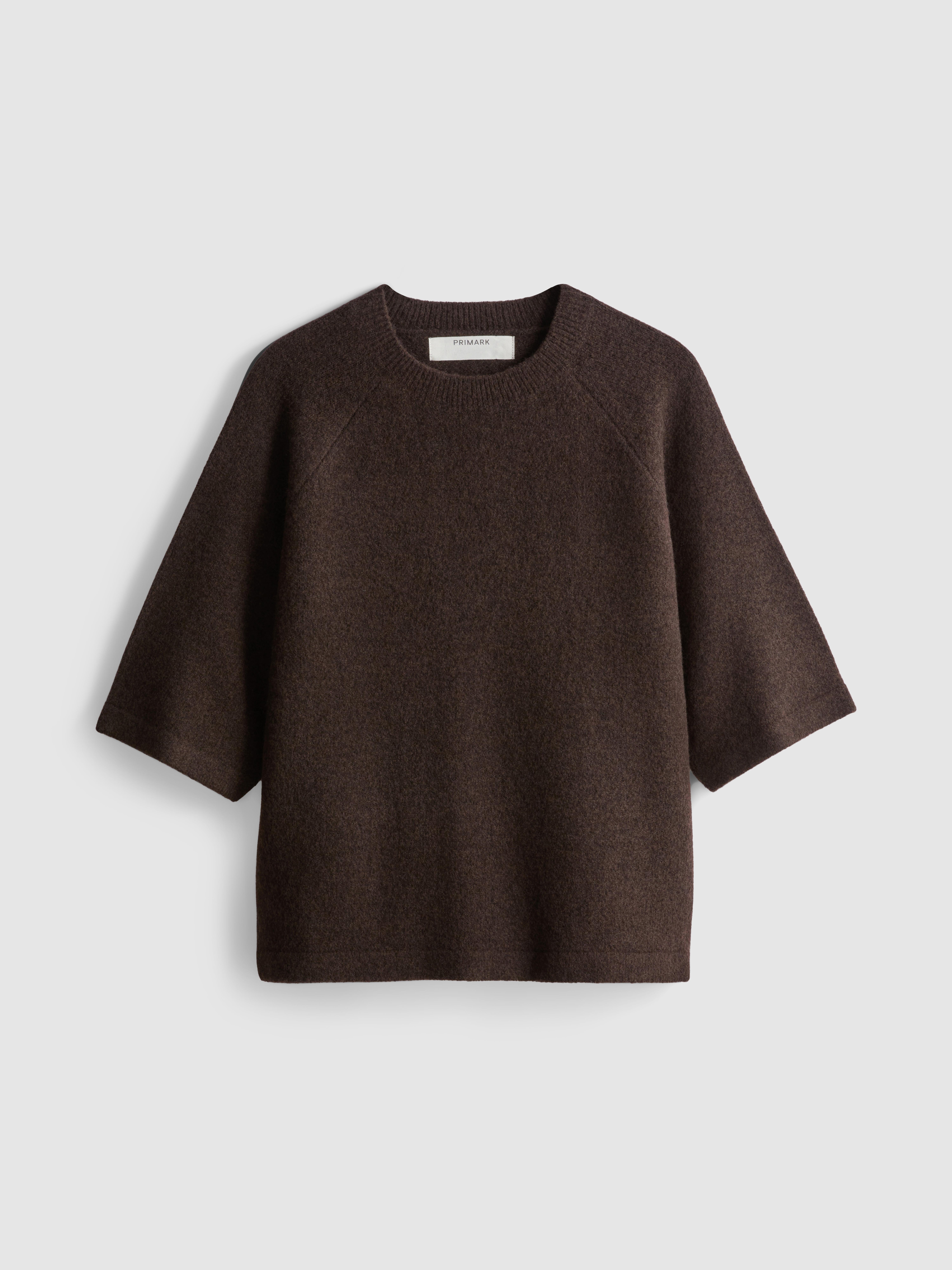 Wool-Blend Knitted Boxy T-Shirt - Chocolate