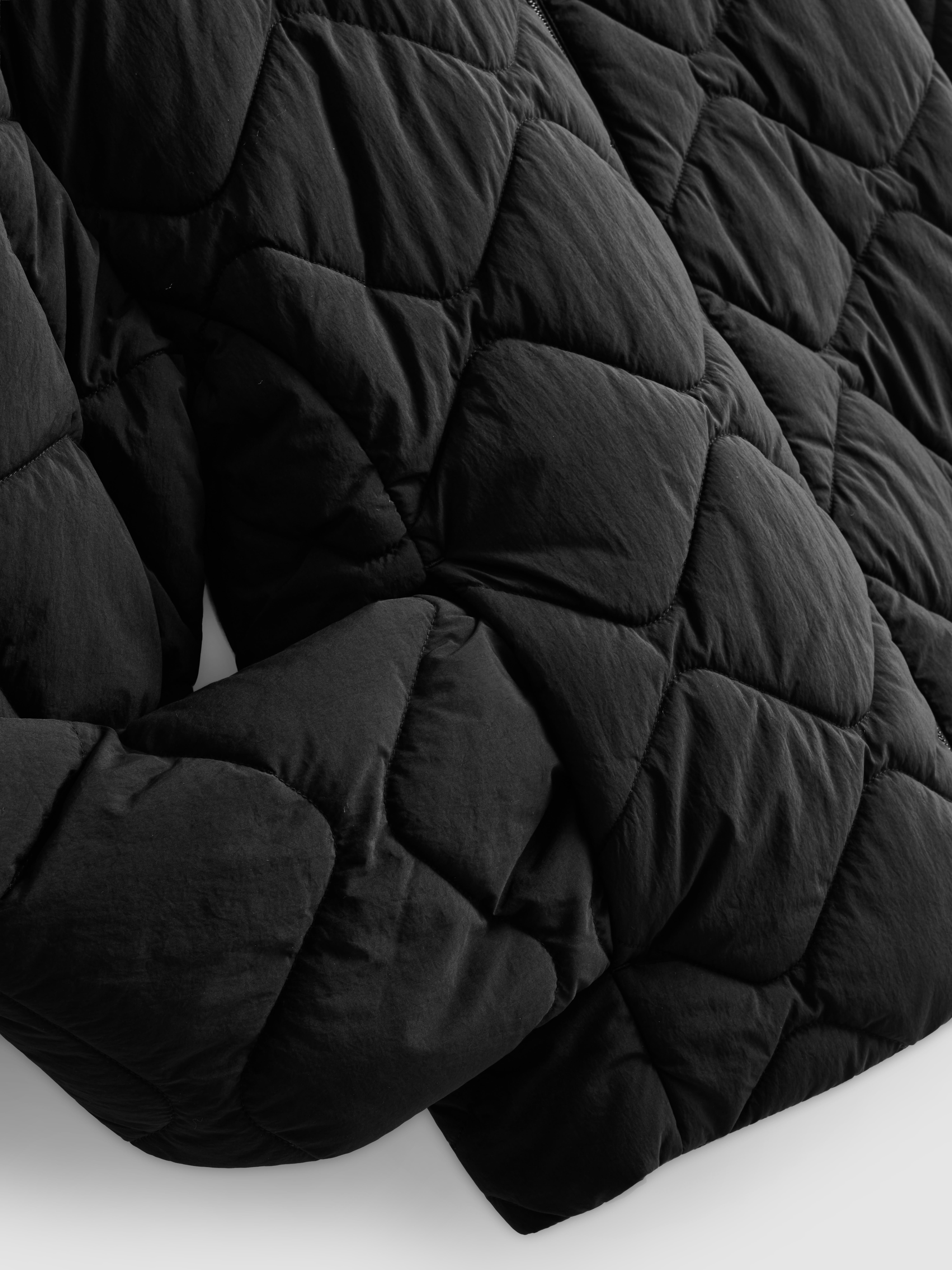Quilted Funnel Neck Jacket - Black