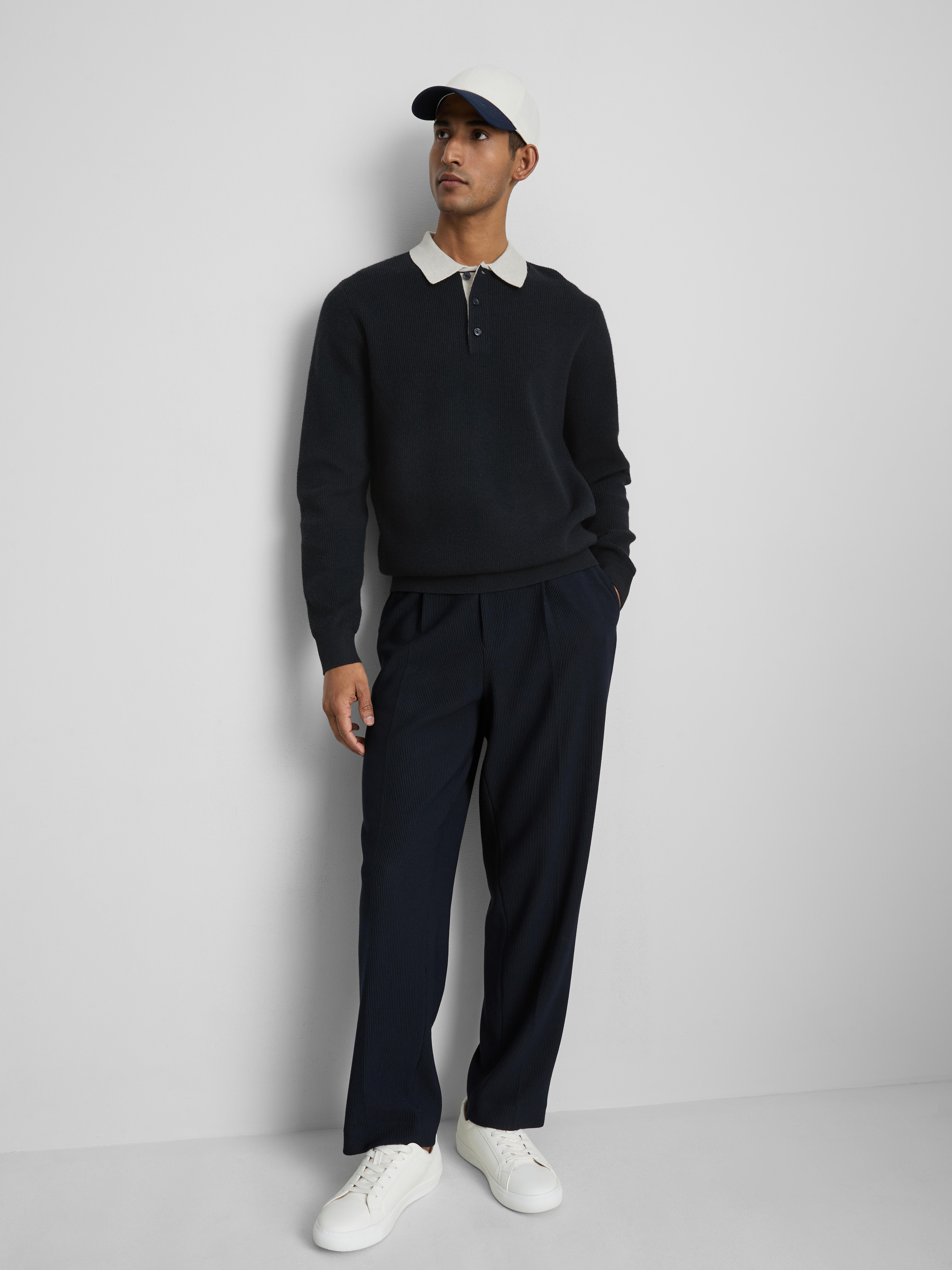 Knit Polo Sweater - Navy