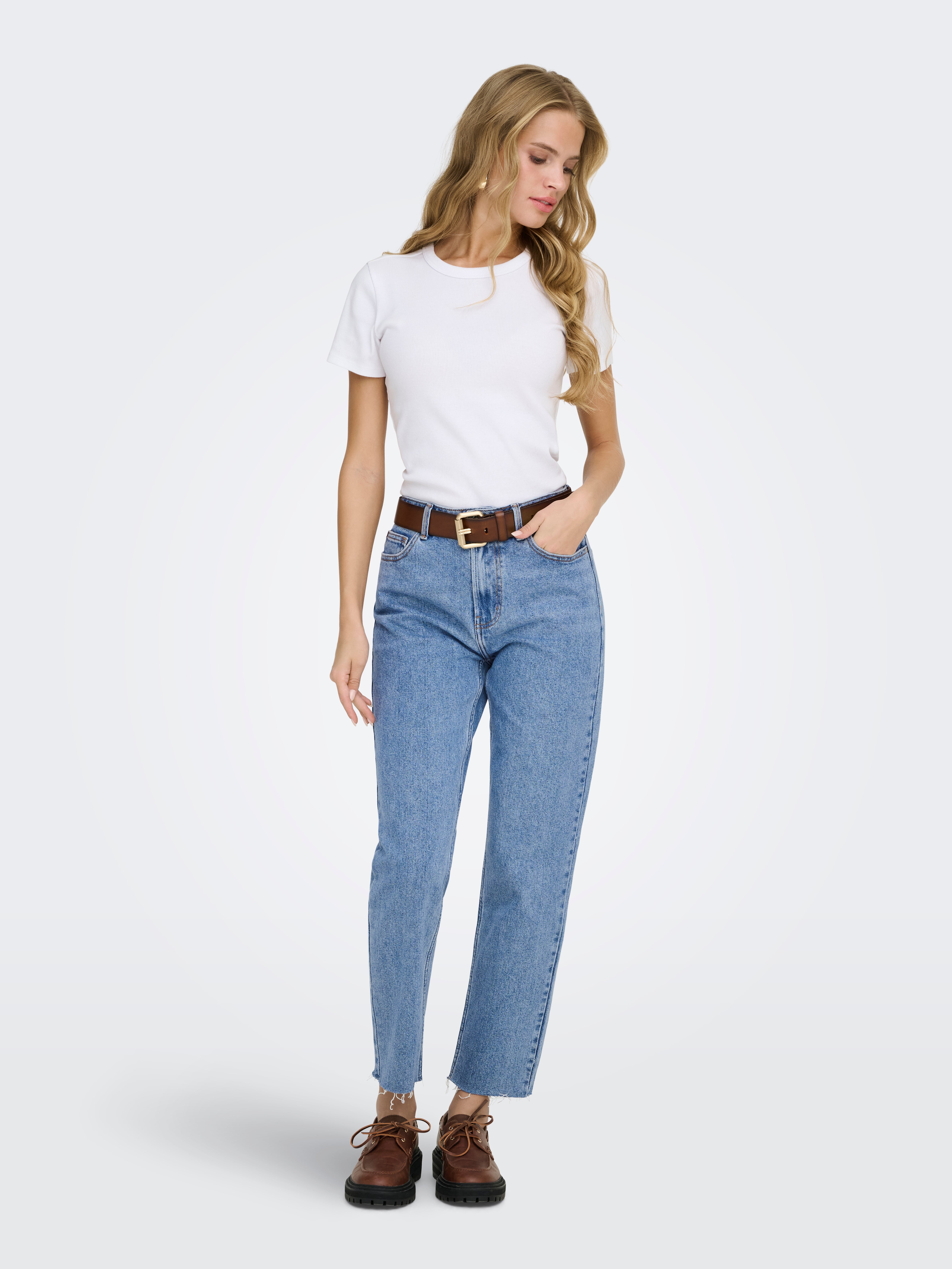 ONLEMILY High waist Straight Fit Cropped Jeans Light Blue Denim
