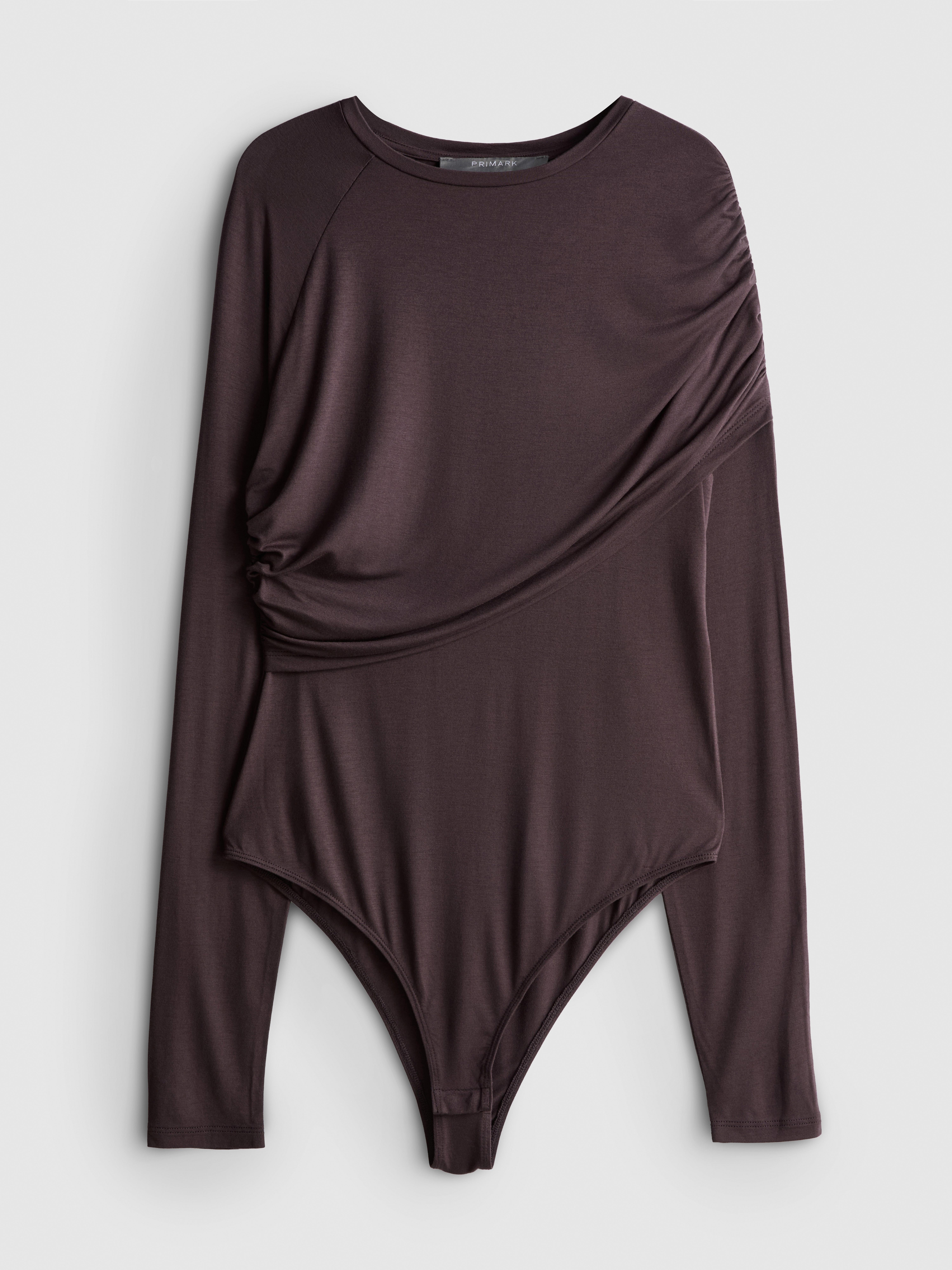 Paula Echevarría Draped Long-Sleeve Onesie - Dark Purple