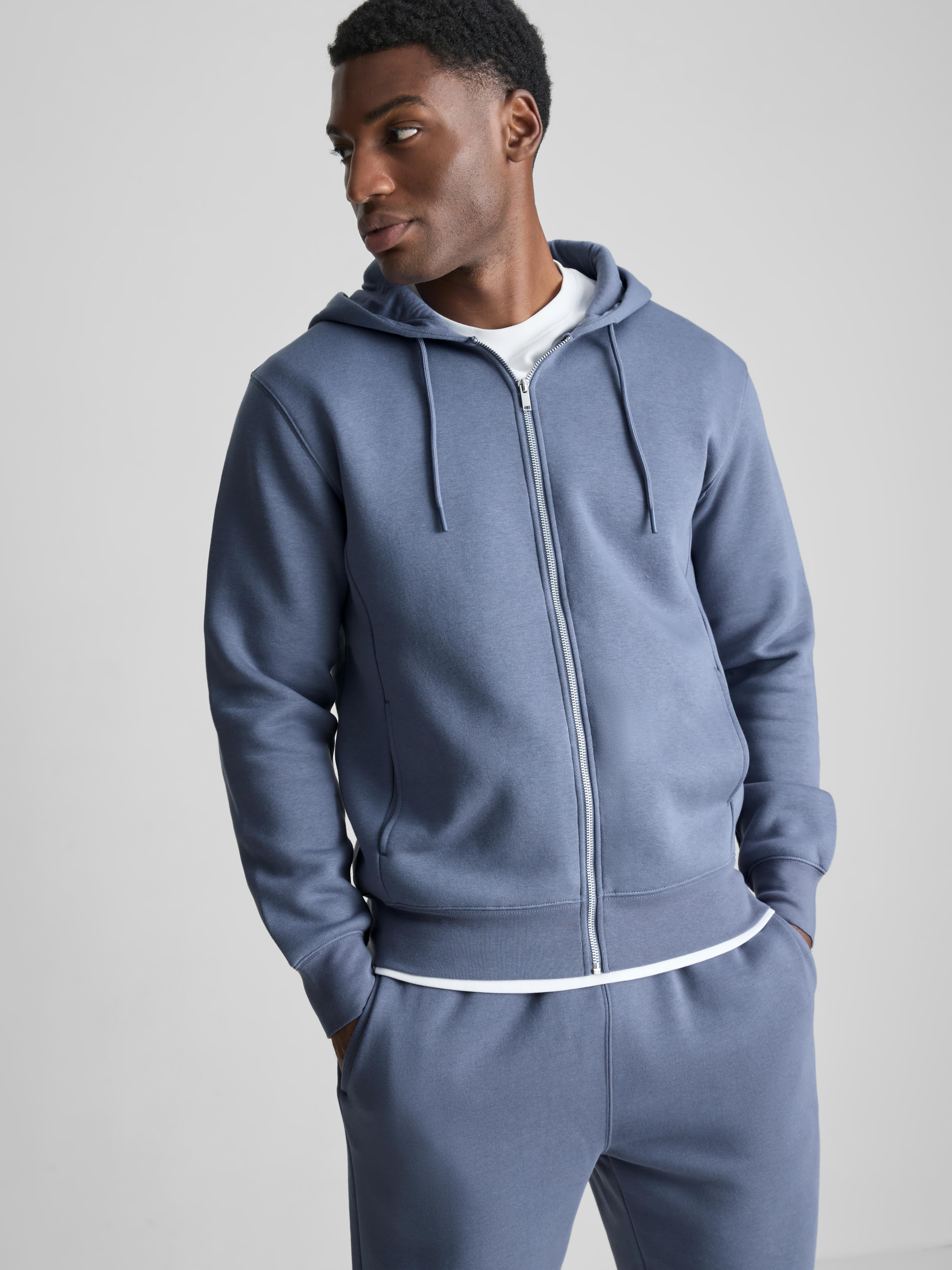 Regular-Fit Cotton-Blend Zip-Up Hoodie - Blue