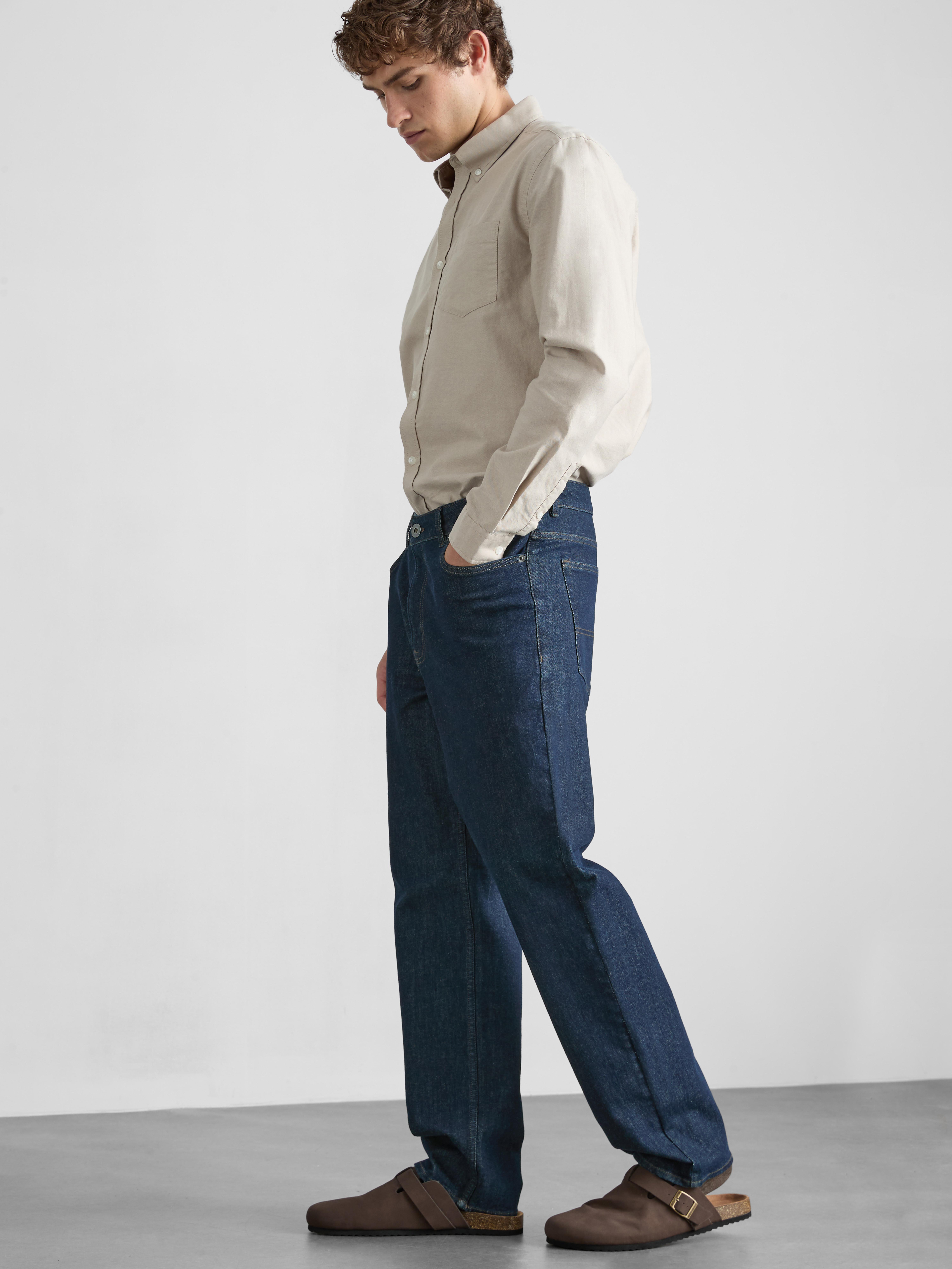 Mid-Rise Straight-Leg Jeans - Dark Blue