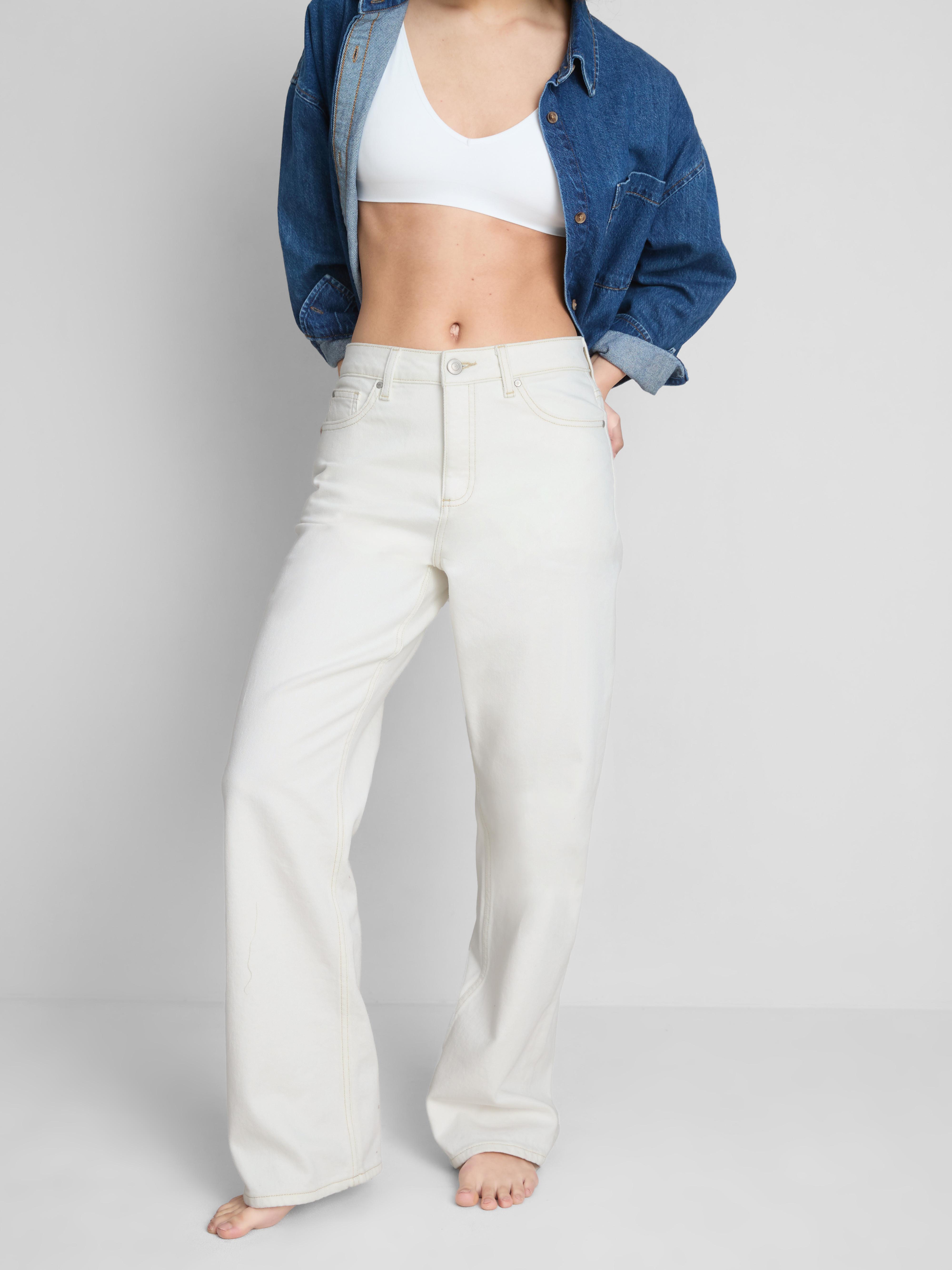 Cotton Denim Straight Leg Jeans - Ivory