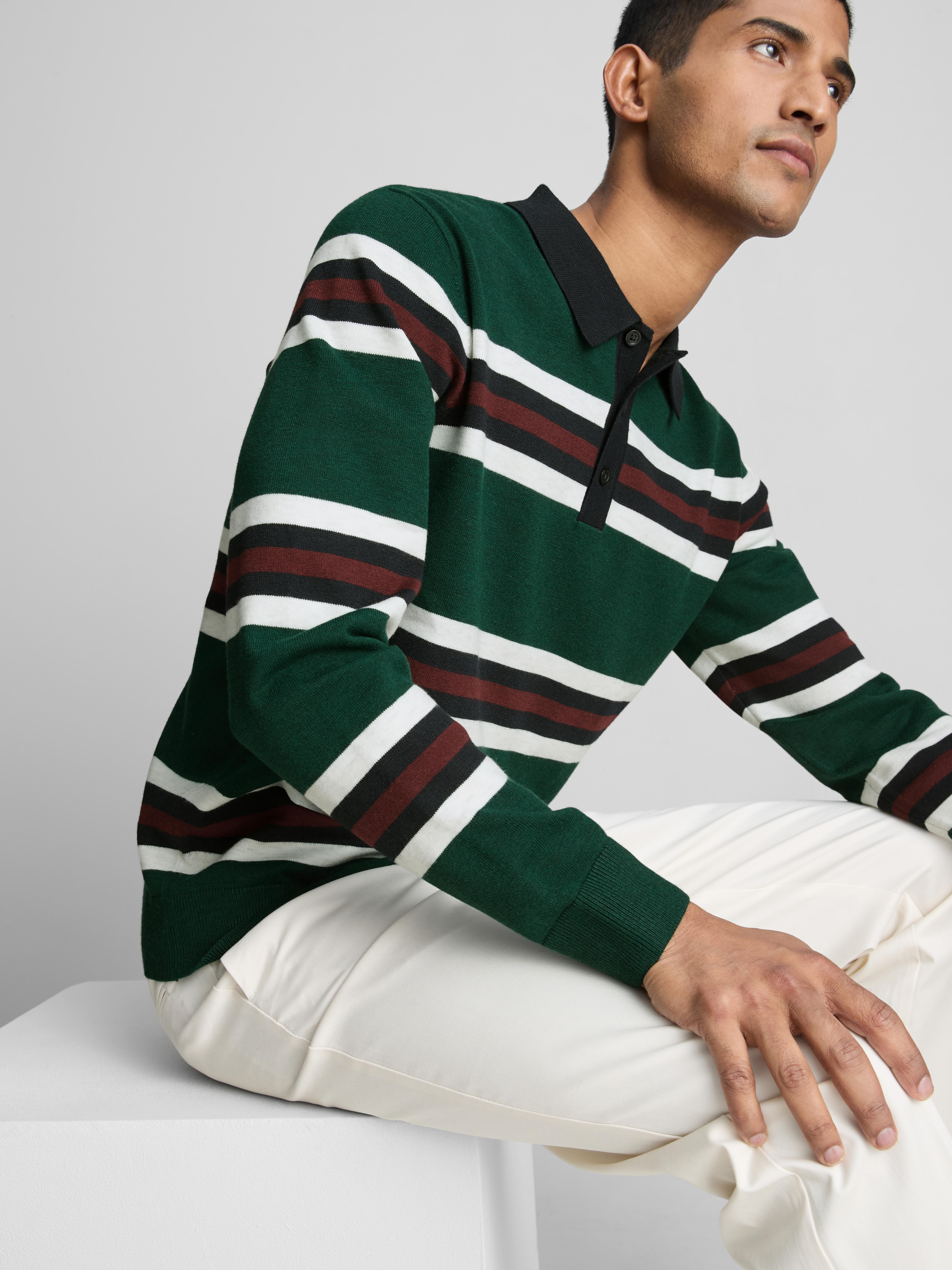 Stripe Knitted Collared Sweater - Green
