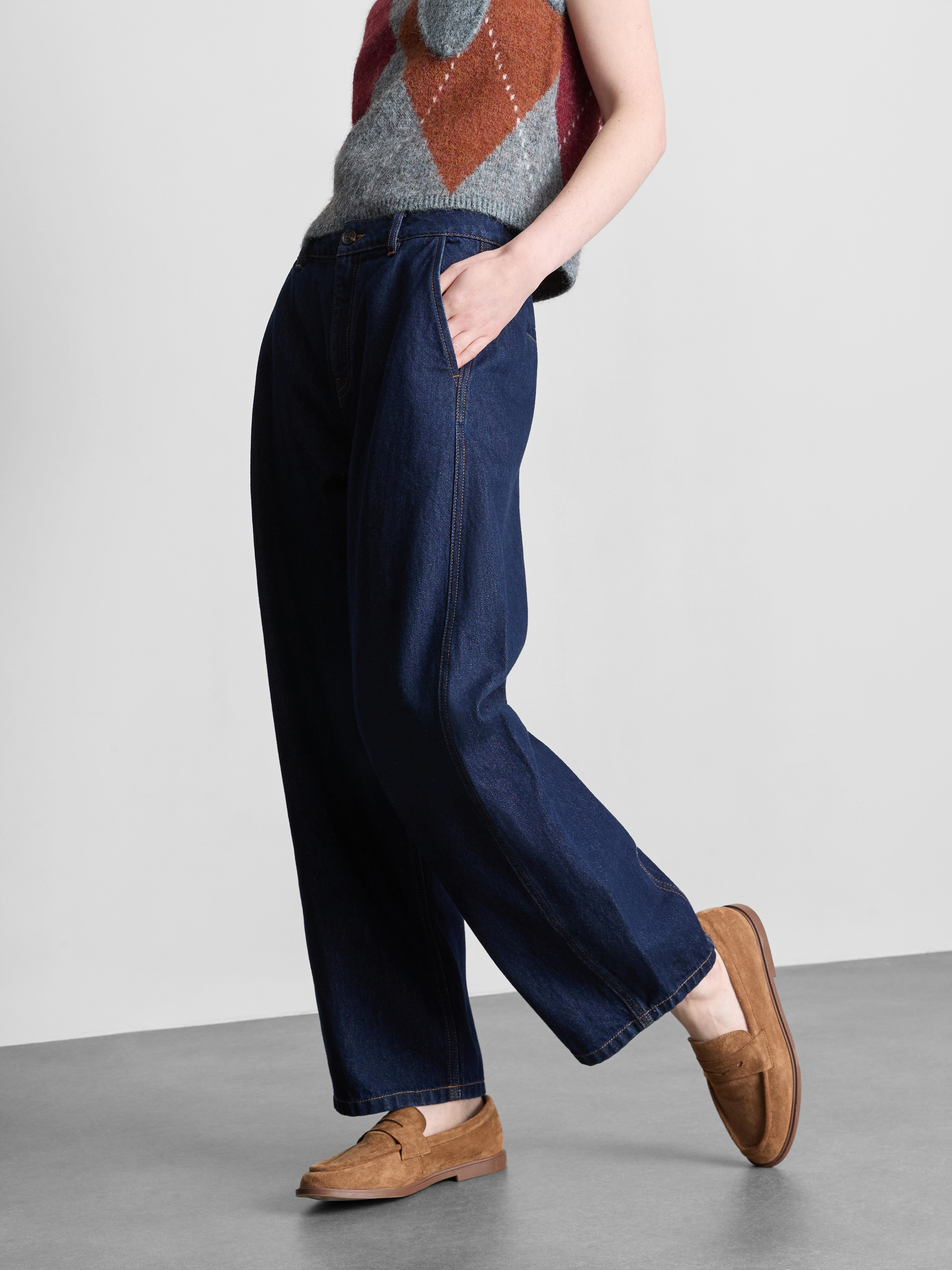 The Edit Cotton Denim Barrel-Leg Jeans - Indigo