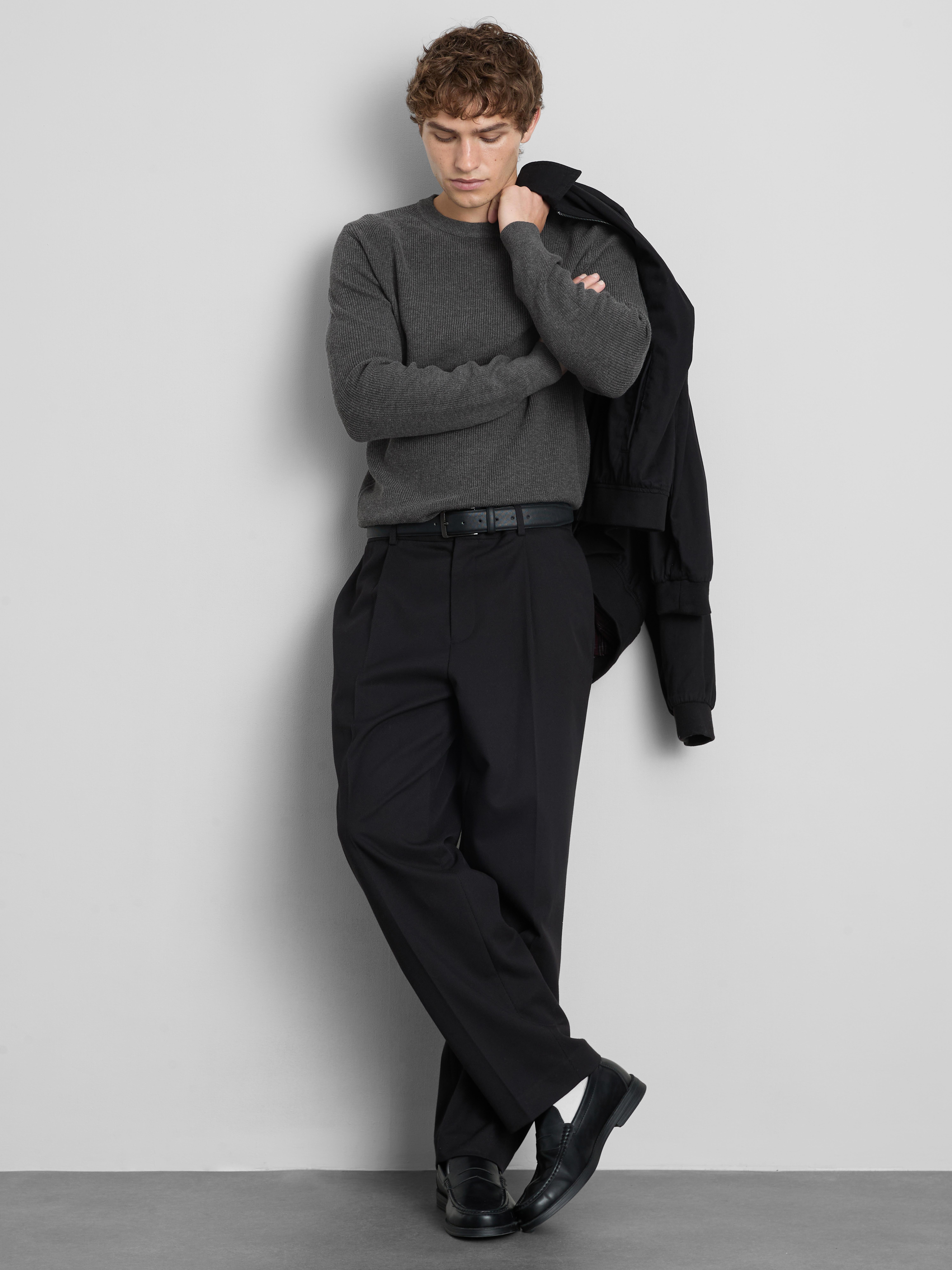 Ribbed Crewneck Sweater - Charcoal
