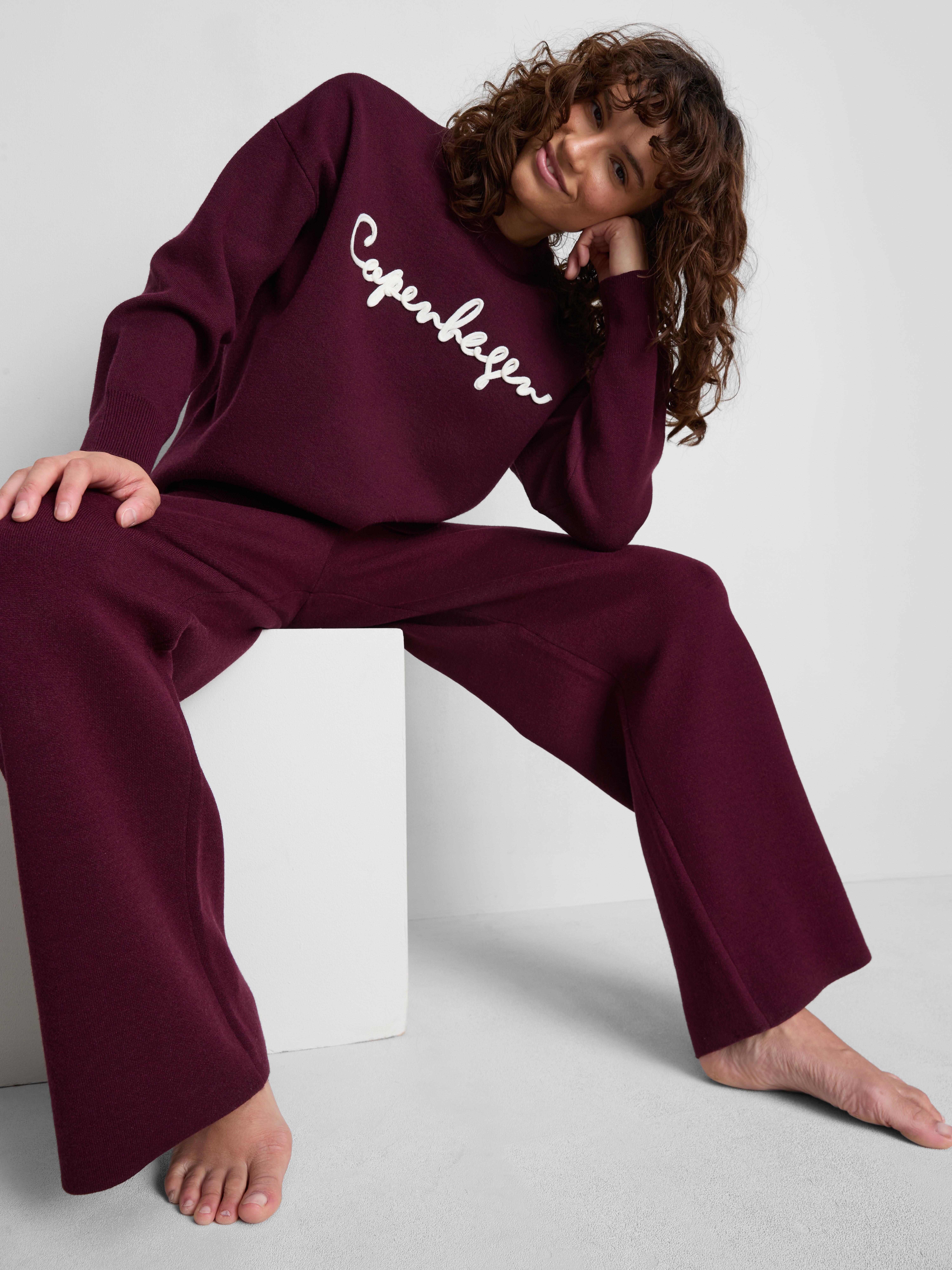 Compact Knit Wide Leg Leggings - Burgundy