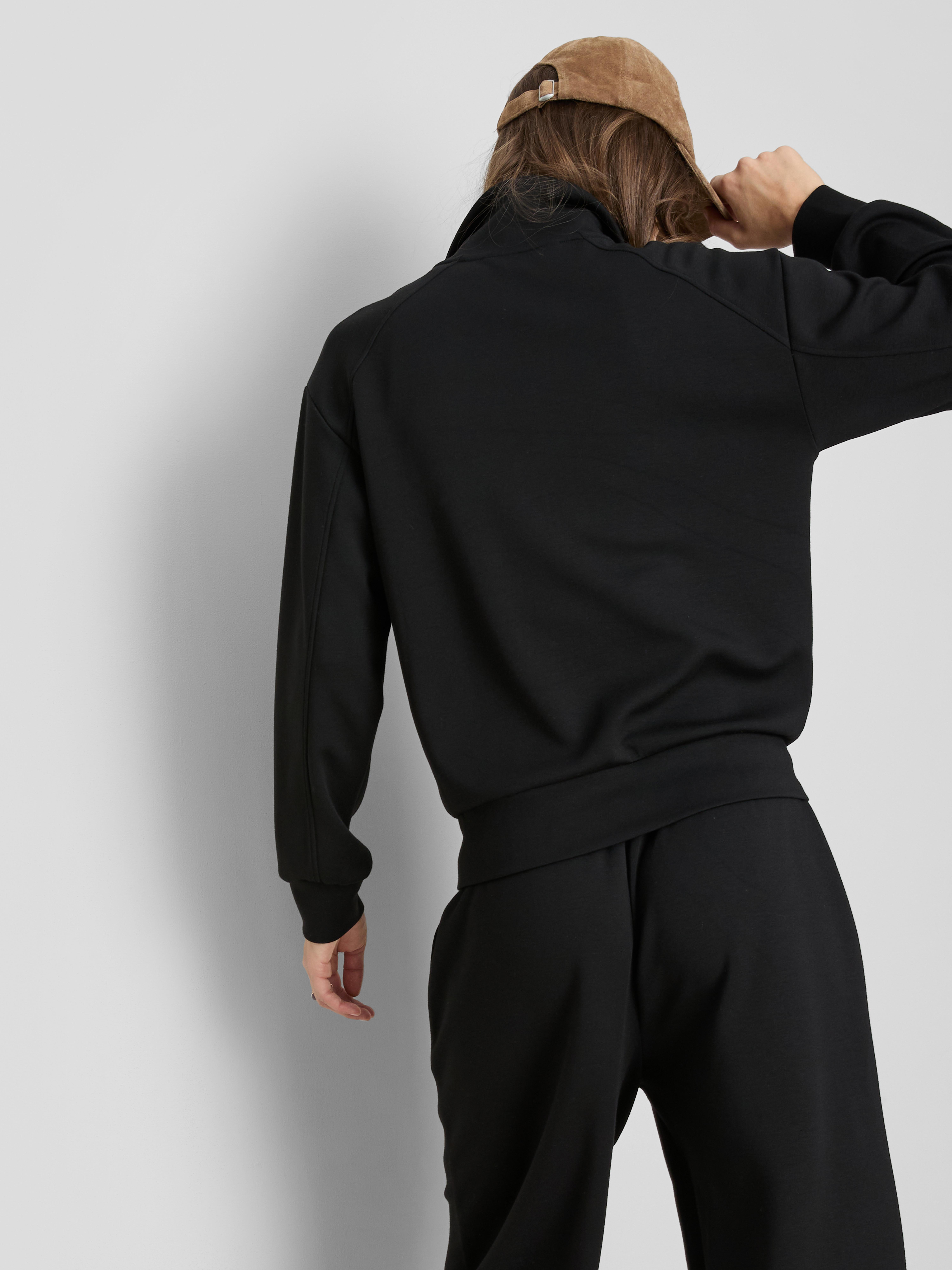 Modal Blend Zip Through Sweatshirt - Black