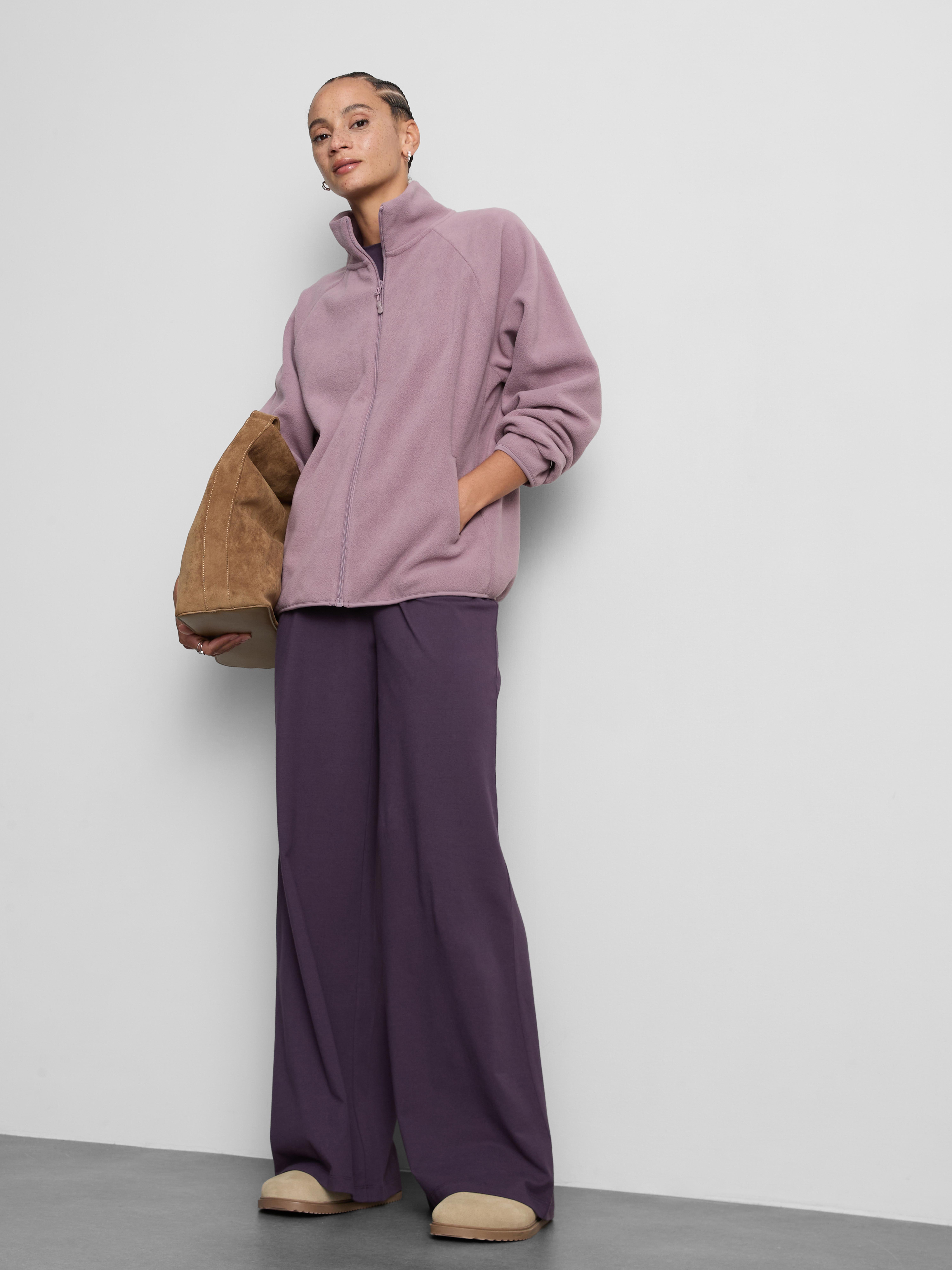 Zip-Up Funnel Neck Fleece - Pink