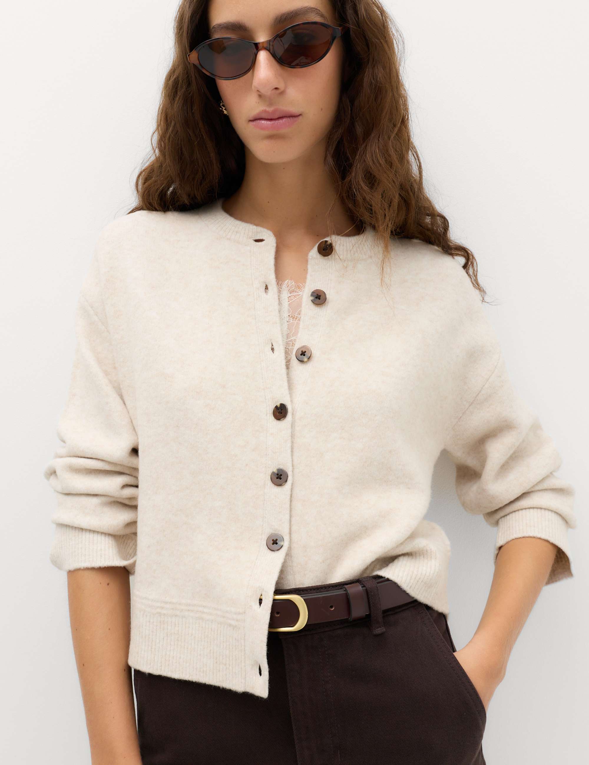 Crew Neck Cardigan With Wool