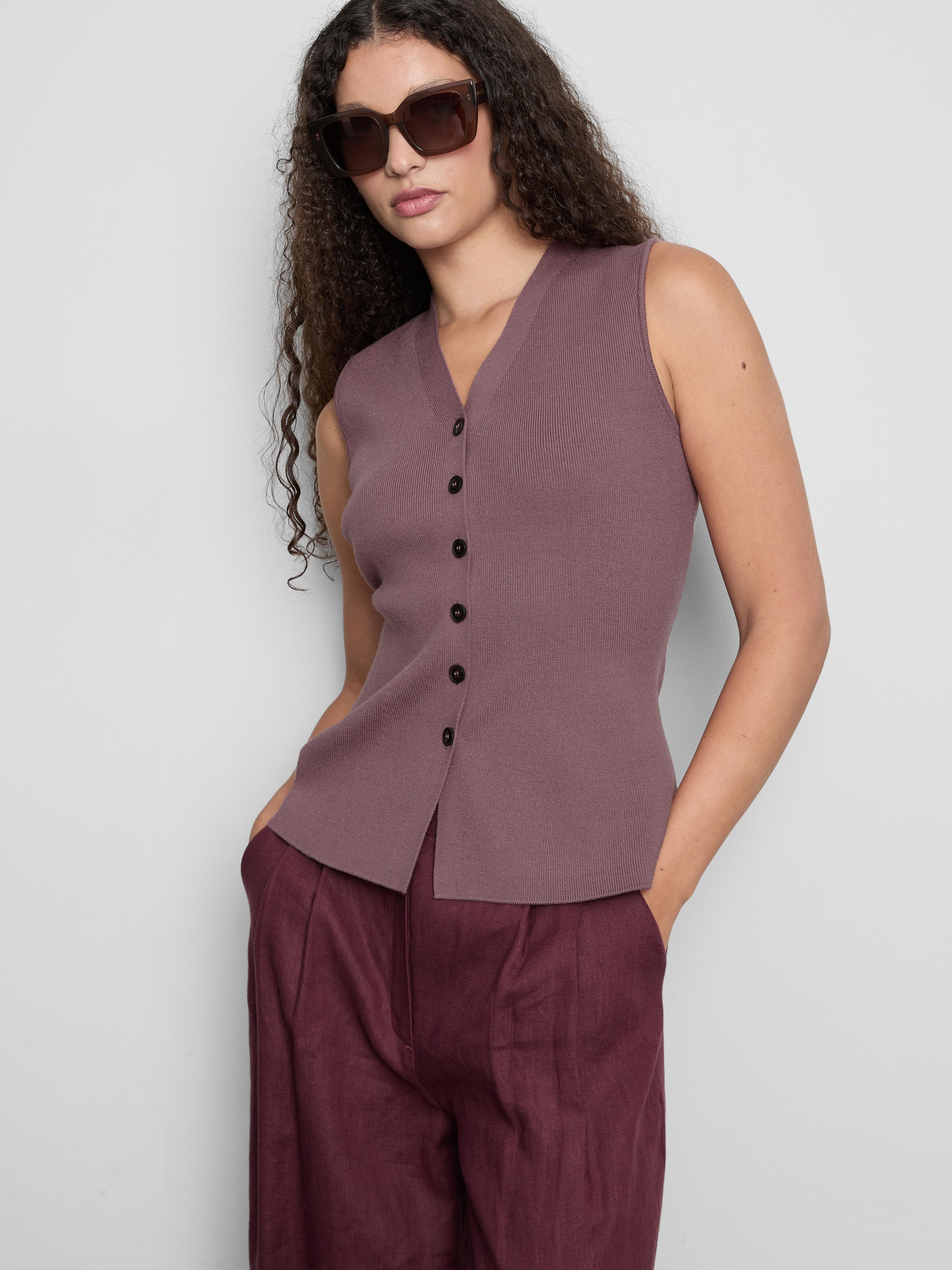 The Edit Knitted Sleeveless Peplum Waistcoat - Heather