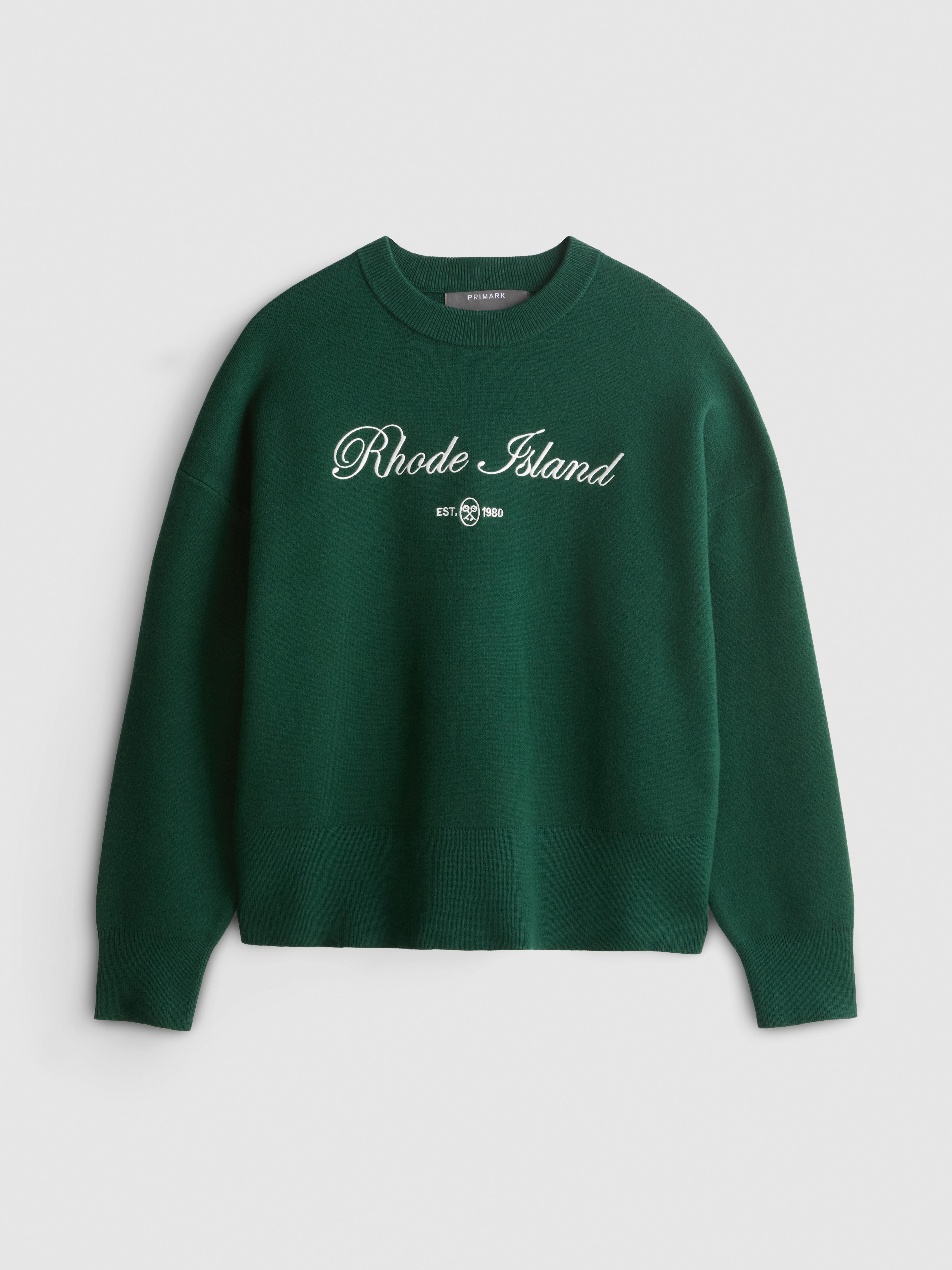 Knitted Crewneck Slogan Sweater - Green