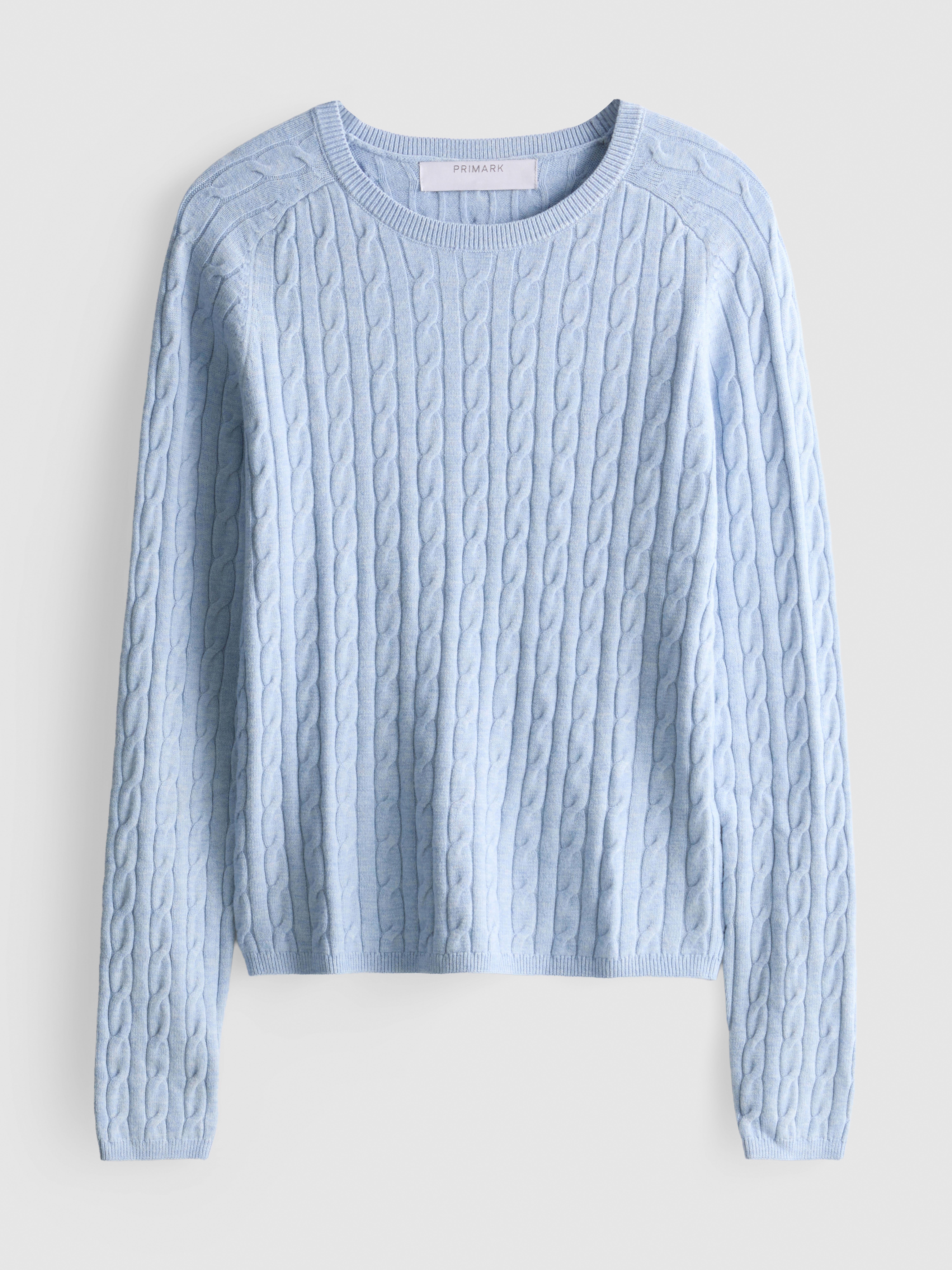 Cable Knit Crew Neck Sweater - Light Blue