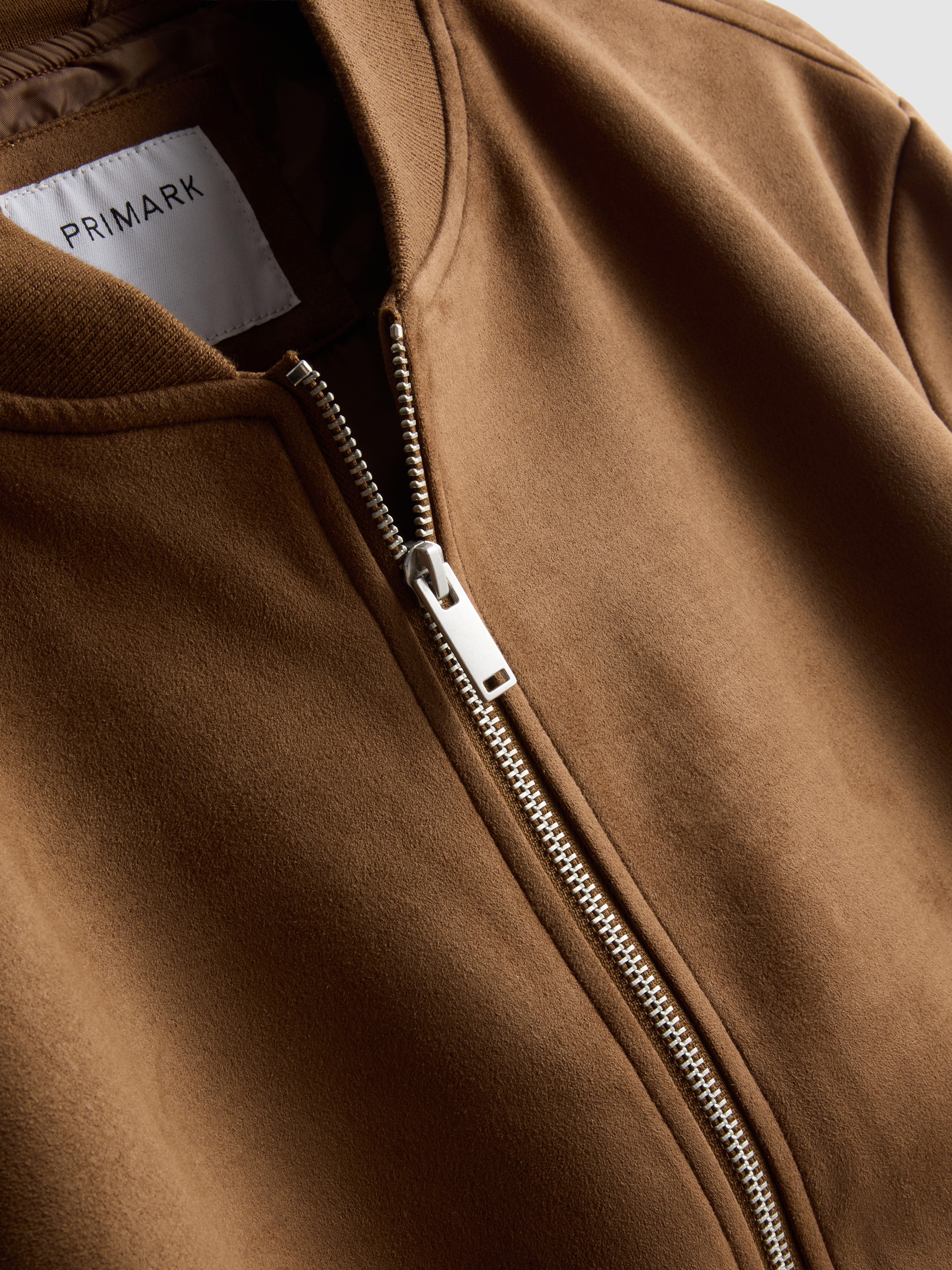 Faux Suede Zip-Up Bomber Jacket - Tobacco