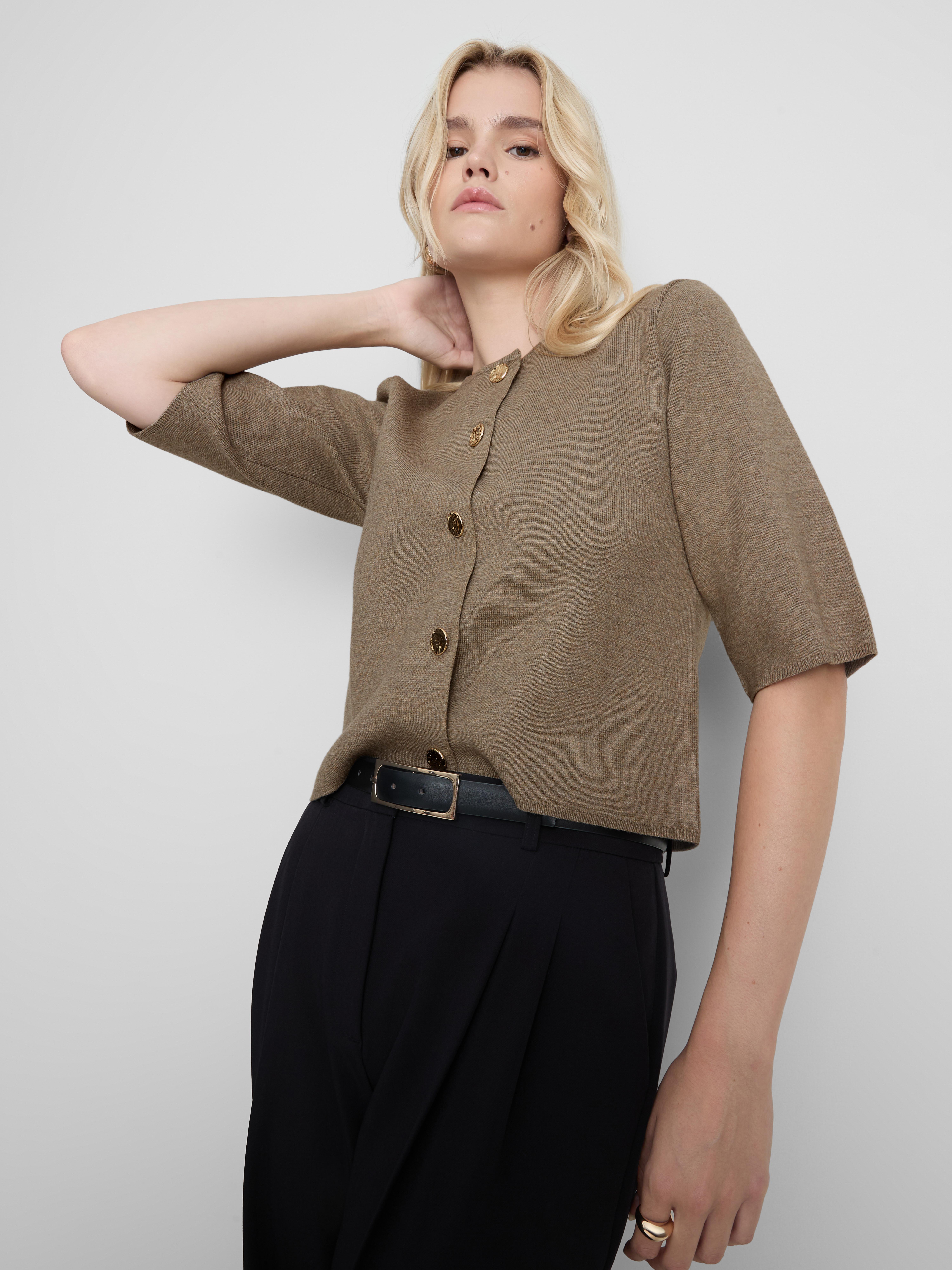 Boxy Roundneck Cardigan - Taupe