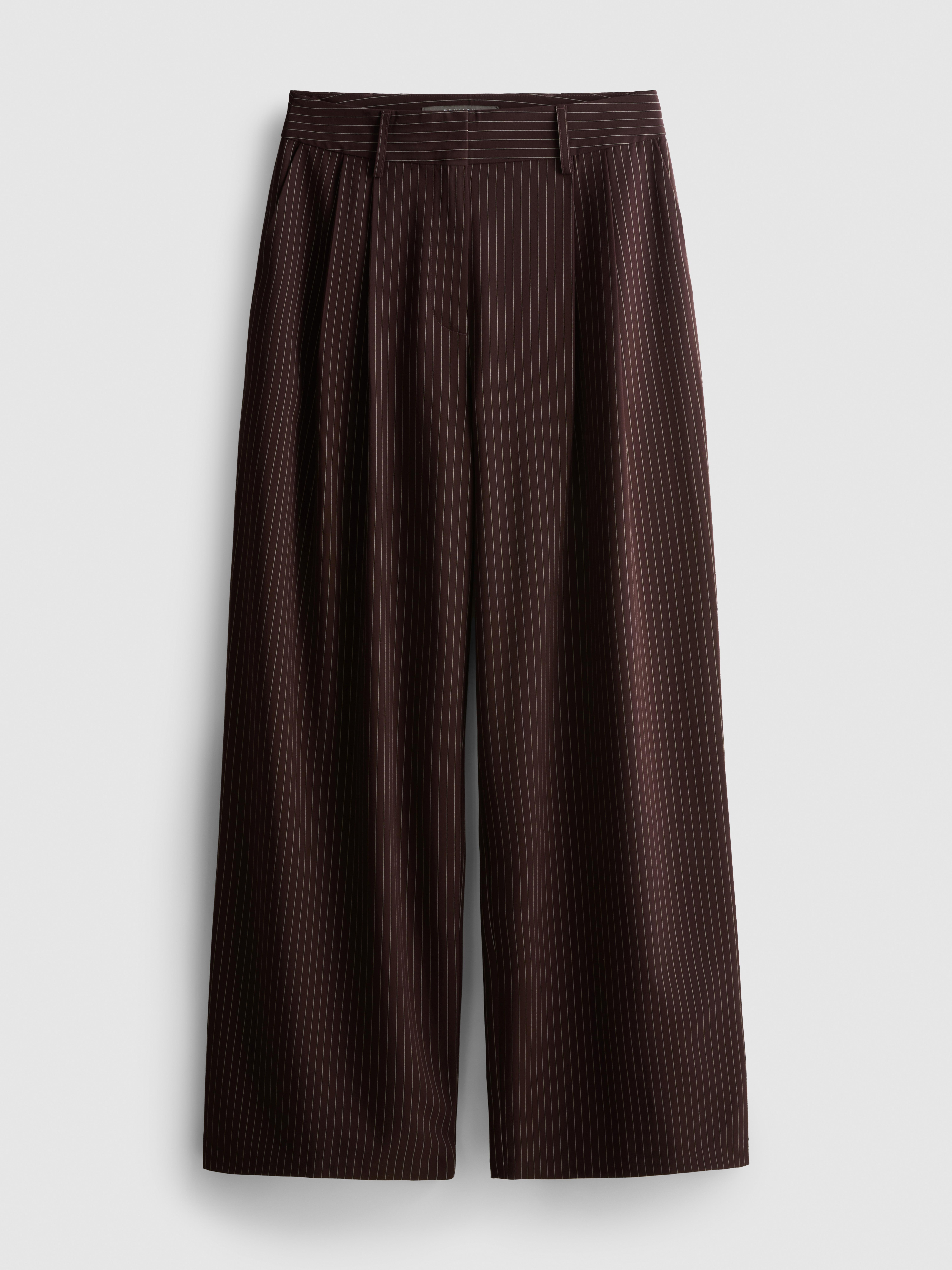 Pleated Pinstripe Wide-Leg Pants - Burgundy