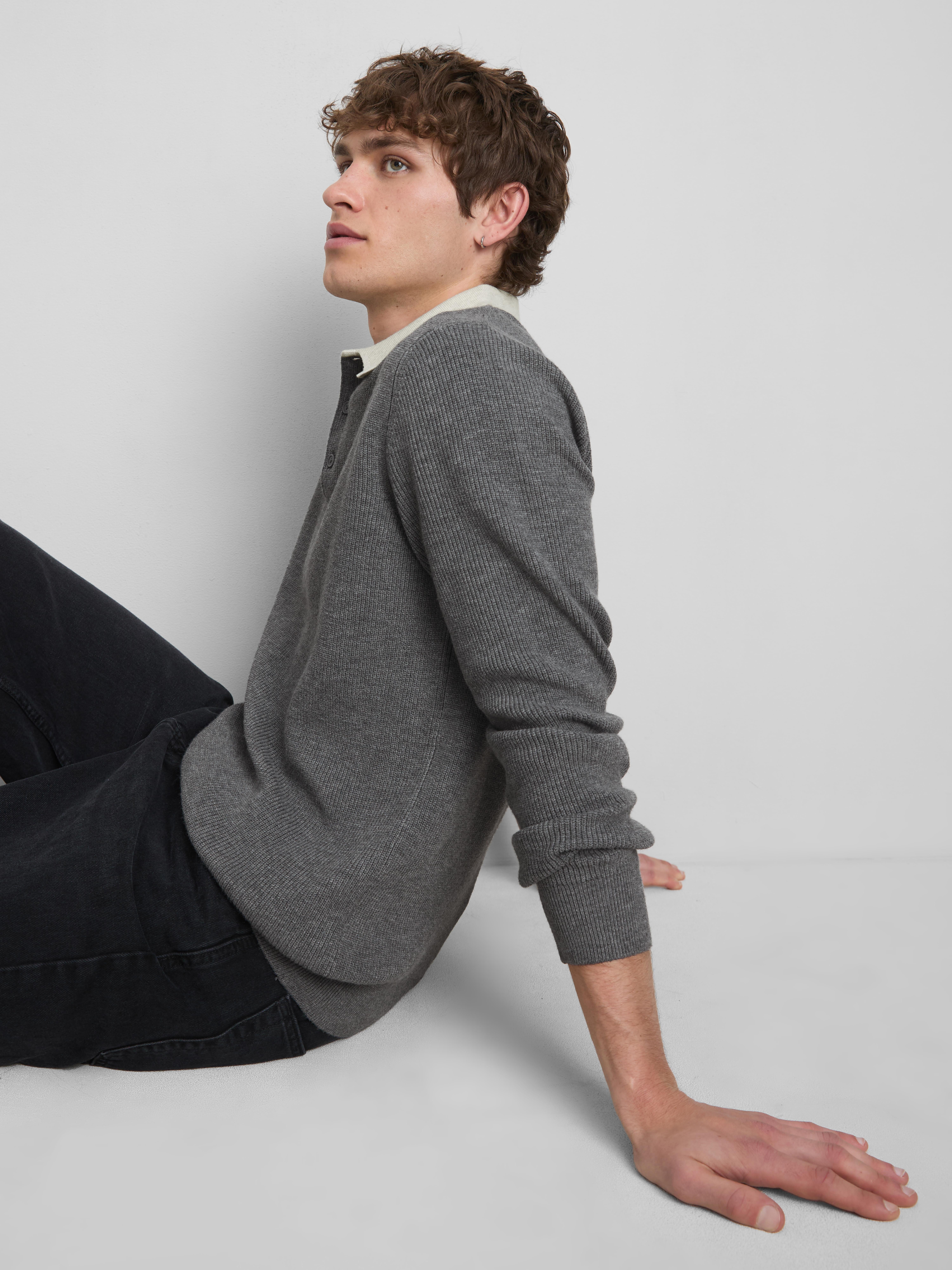 Knit Polo Sweater - Charcoal